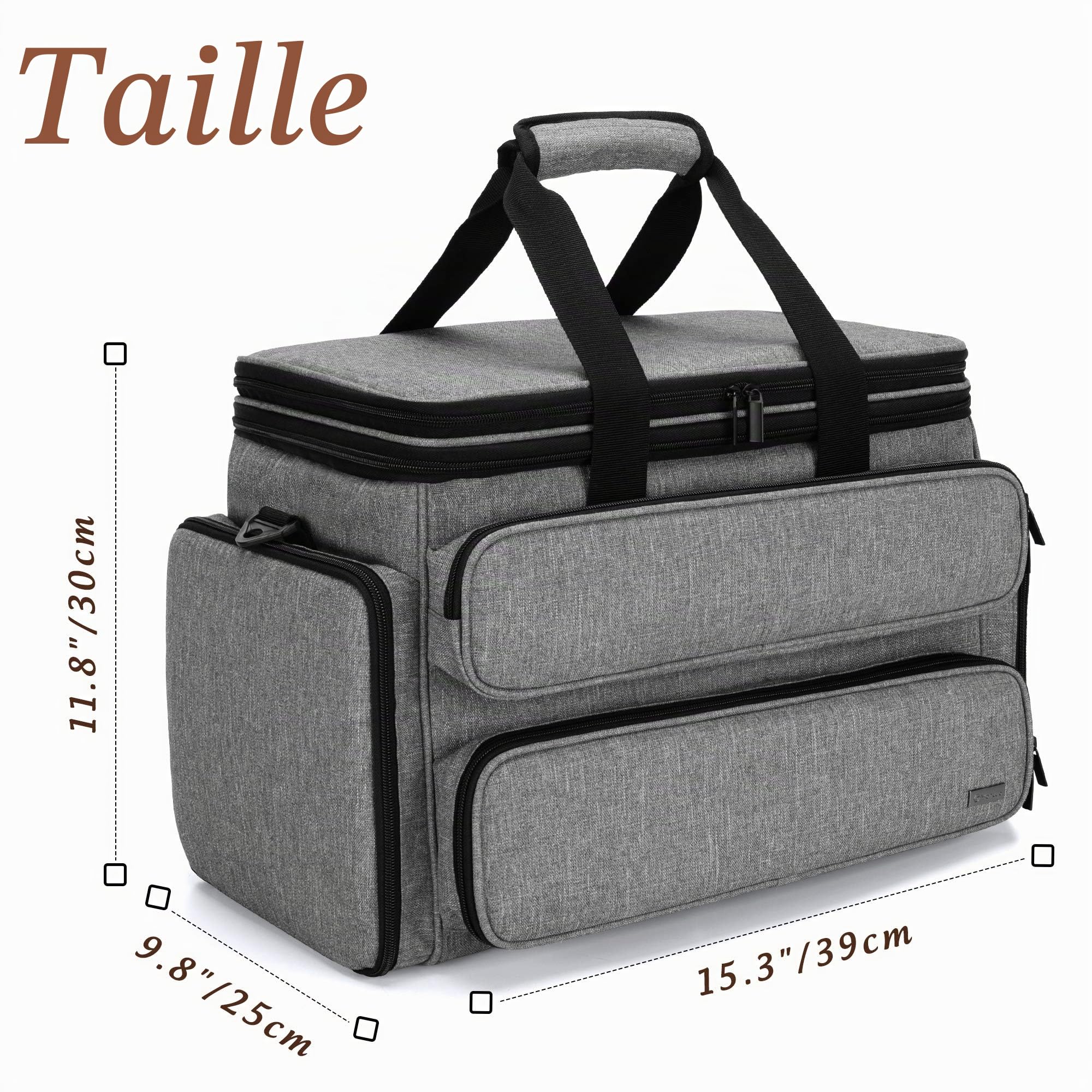 Yarwo Sac à Tricoter, Sac pour Pelotes de Laine, Aiguille a Tricoter, Fil de Laine, Organisateur avec Couverture Supérieure Double et Multiples Poches pour Accessoires Tricot et Crochet, Gris | Organisateur avec couverture supérieure double et multiples p