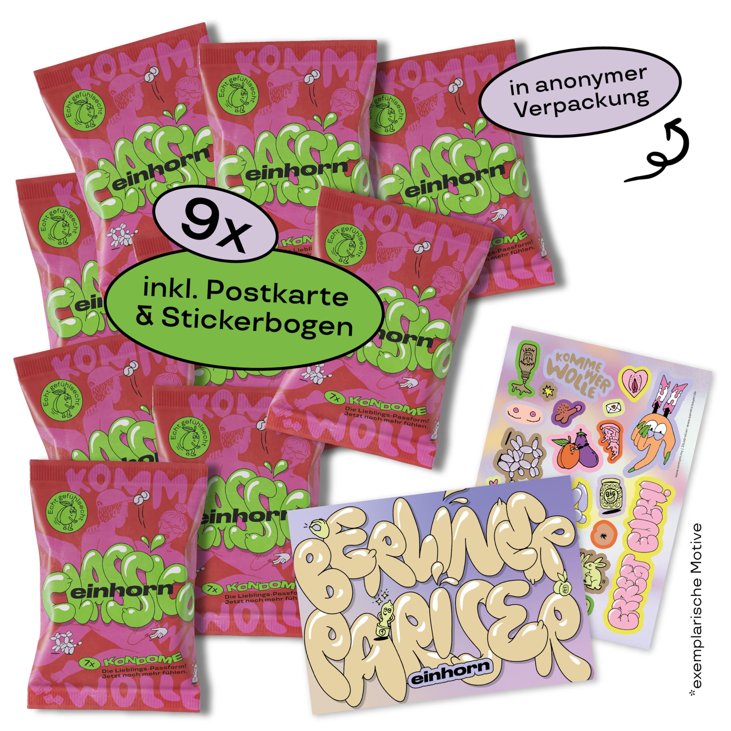 einhorn Preservativi I 63 pezzi – Super Dino Classico I Dimensioni Standard 54 mm I Regalo Speciale I vegani Prevenzione Senza Ormoni, Film Scorrimento Naturale I Sostenibile e Sicuro