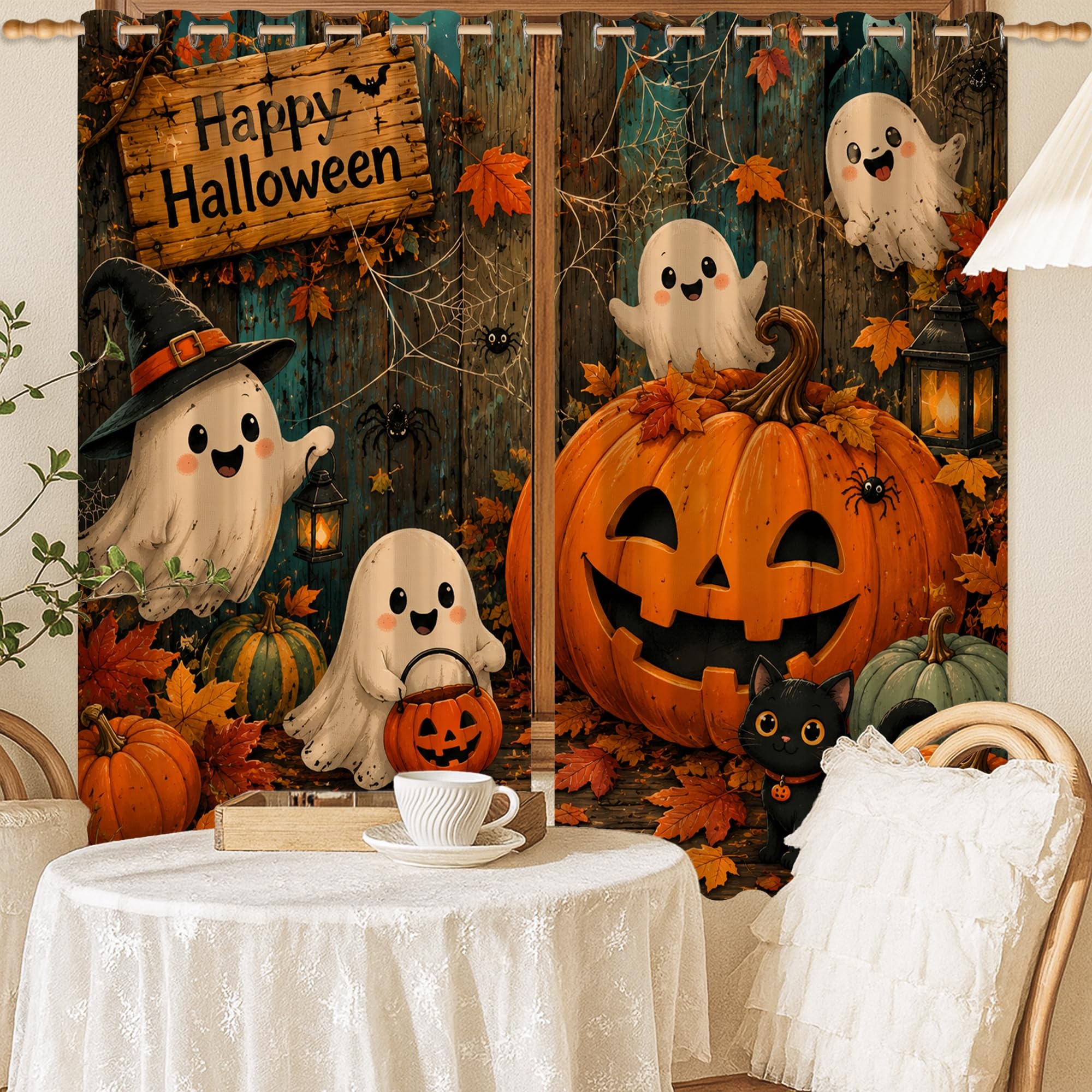 Rideaux occultants thermiques contre le froid pour décoration de chambre d'enfant Halloween