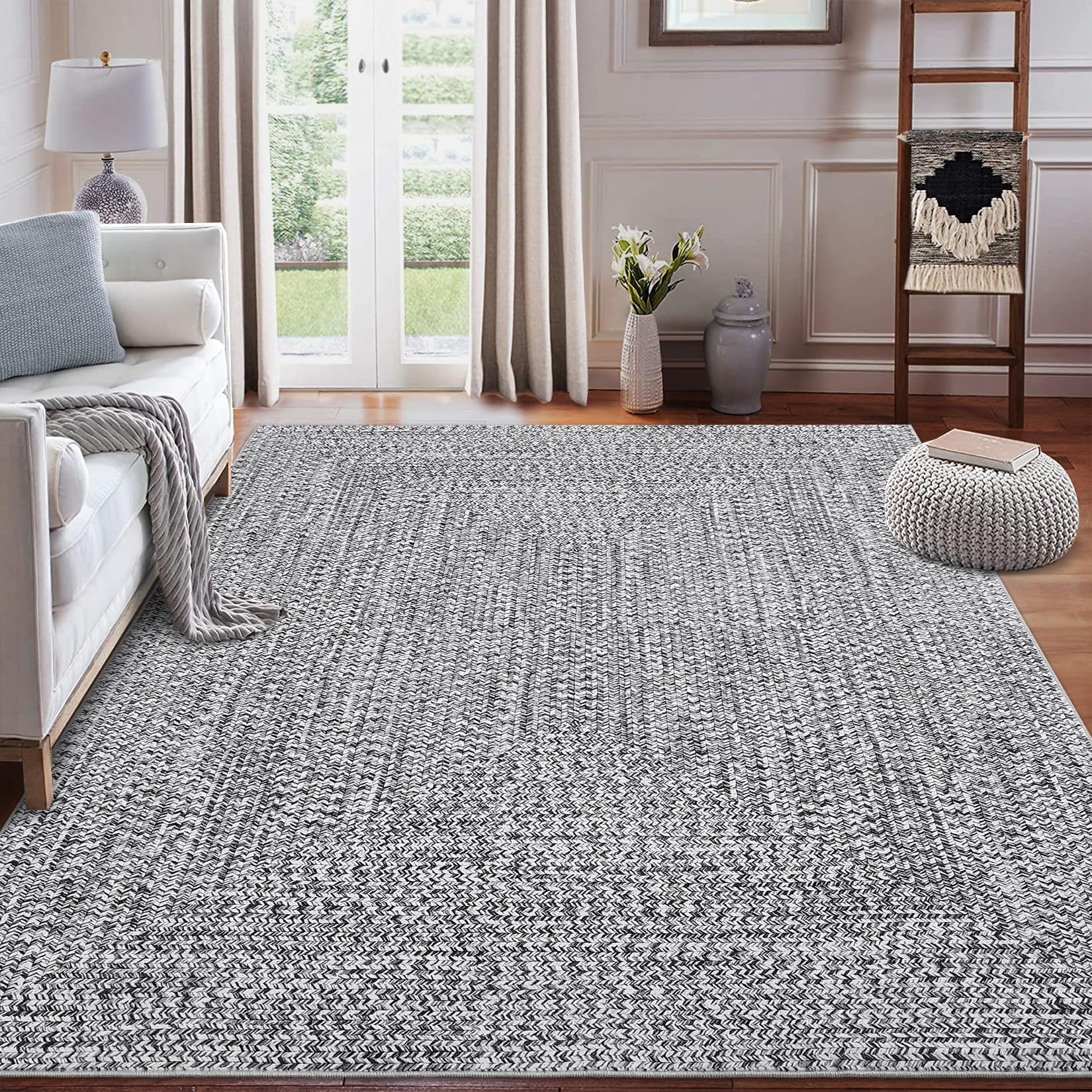 ROYHOME 8x10 Area Rug - Machine Washable, Stain Resistant, Non-Slip, Indoor Accent Rug for Living Room, Farmhouse Solid Printed Textured Floor Cover,