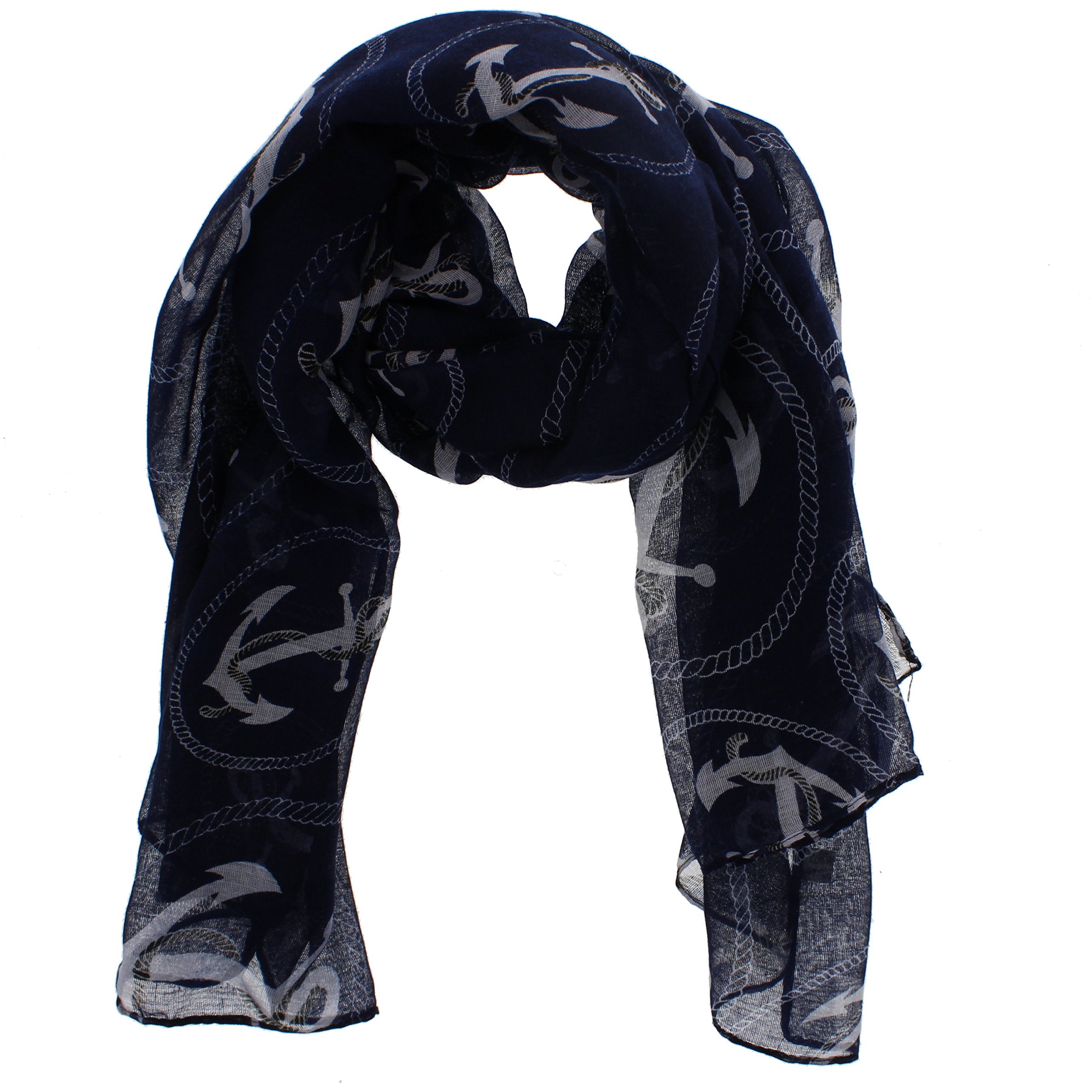 Zac's Alter Ego Women's Navy Blue Long Lightweight Nautical Anchor Print Oversize Scarf