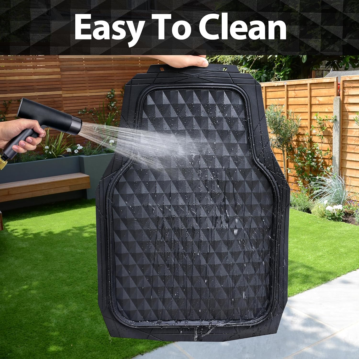 CAR PASS Heavy Duty Rubber Car Mats, Deep Dish All-Weather Floor Mat for Car Full Set Durable Anti-Slip 3D Rhombus Waterproof Trim to Fit Liner Universal Fit Automotive,Sedan,SUV,Truck, 3 Piece Black - Image 9