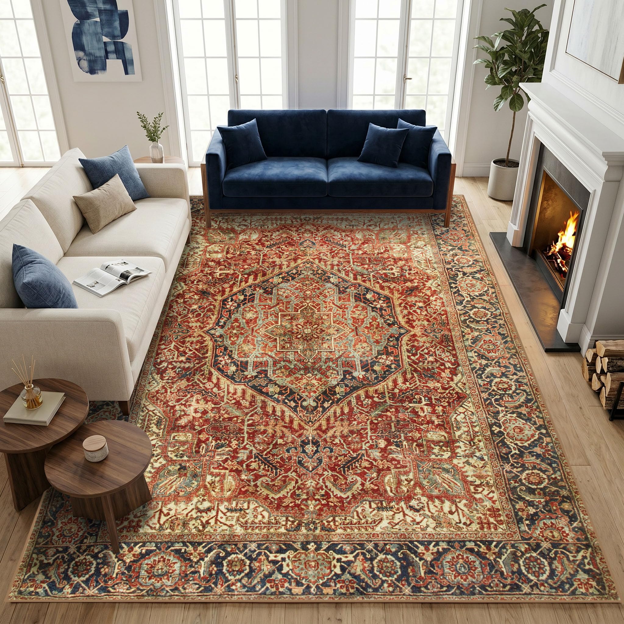 Tapis traditionnel facile à nettoyer pour salon et chambre aux poils doux