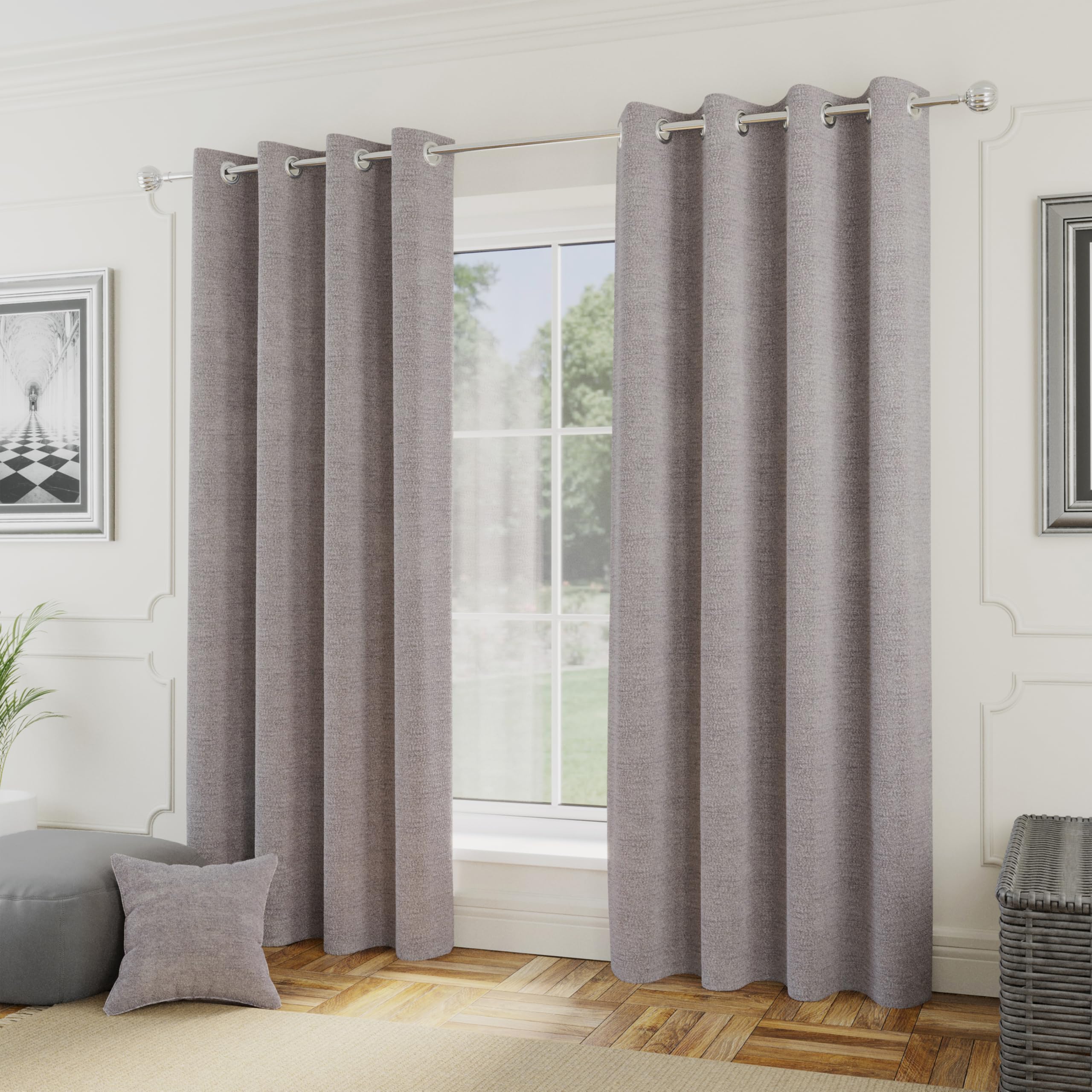Enhanced Living Royale Boucle Room Darkening Eyelet Curtains Grey 168X183cm