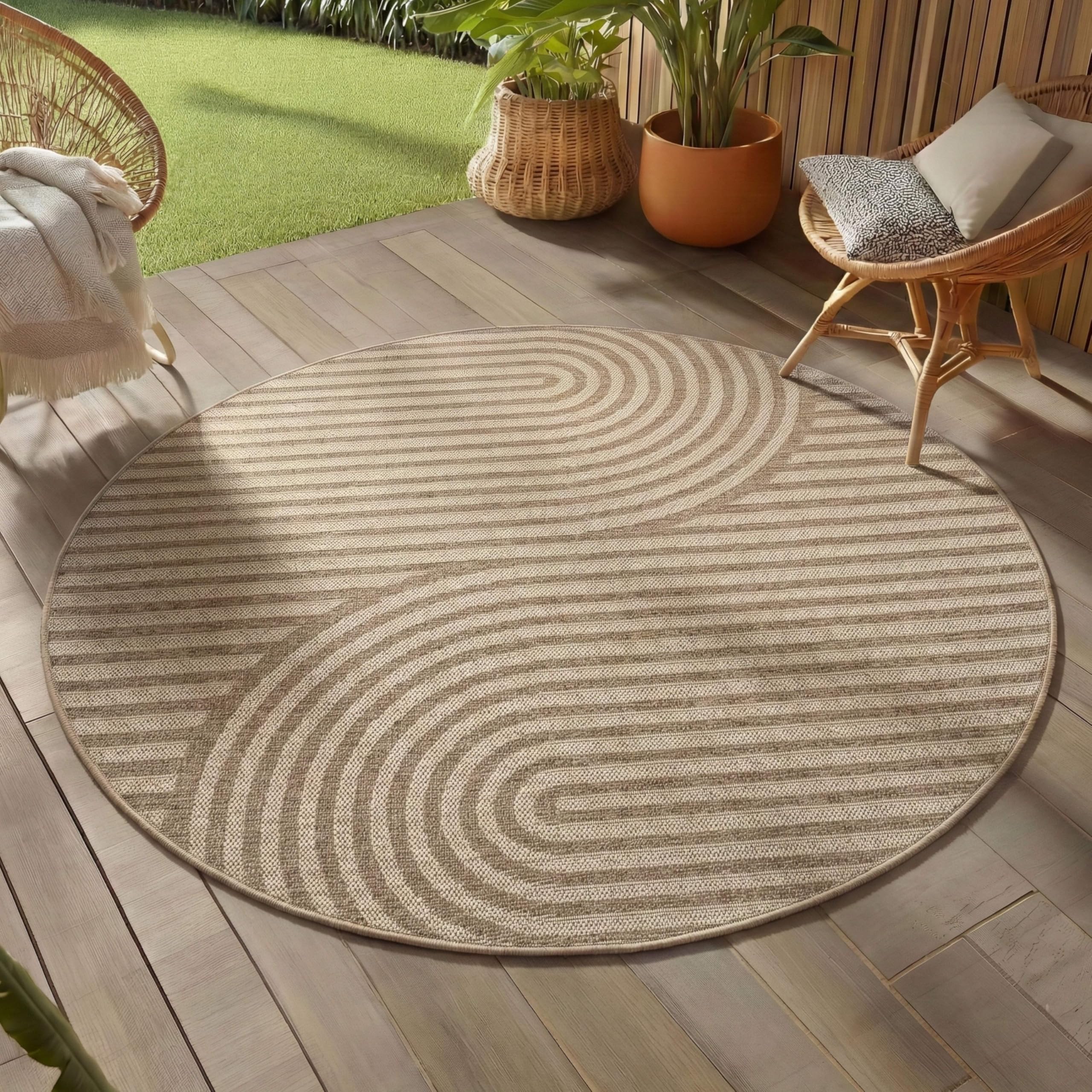 Teppium Outdoor Teppich Beige, Wetterfest & UV-beständig, ideal für Küche, Balkon, Terrasse auch Wohnzimmer und Esszimmer, Skandinavisches Boho-Design