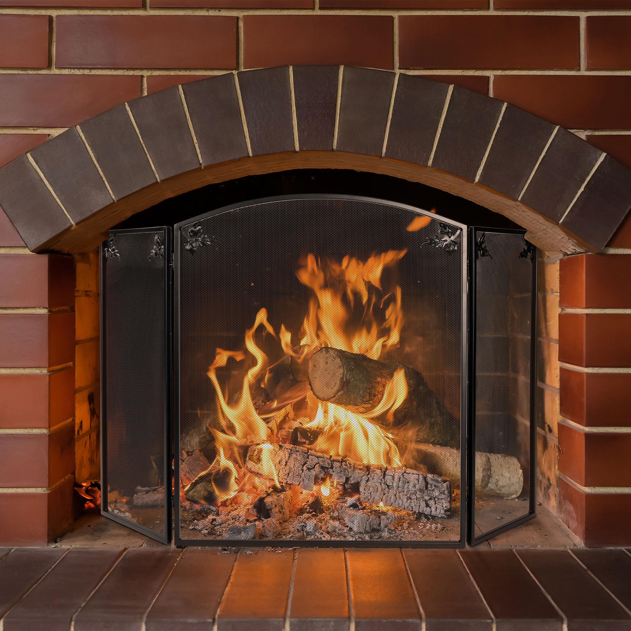 Pantalla para chimenea de leña Lavish Home en hierro negro premium