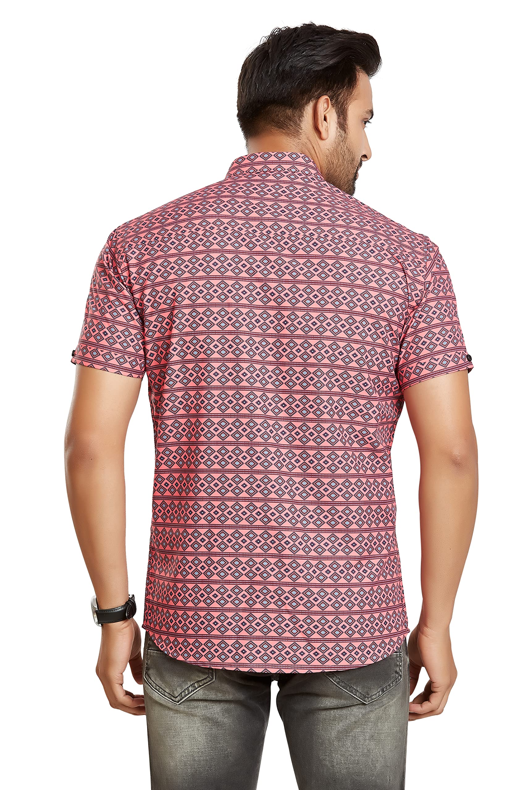 BE ACTIVE Camisa casual de algodón para hombre, corte entallado, lisa, camisa elegante para hombre, cuello extendido y medias mangas, estilo atemporal y comodidad