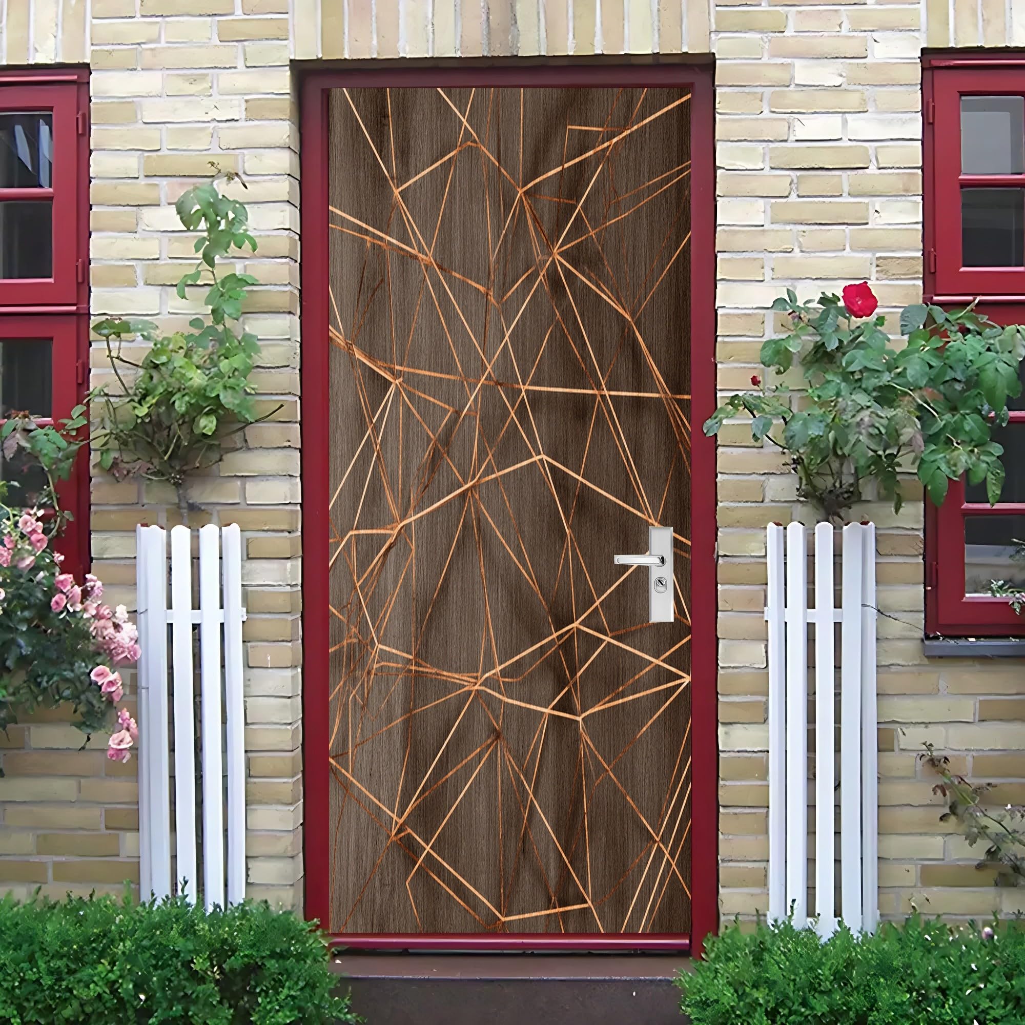 Adesivo Per Porte 3D Per Porte Interne, Venature Del Legno Astratte Geometriche Impermeabile e Autoadesivo Marrone in PVC Decorazione da Parete – per Camera da Letto, Soggiorno 80x210 cm