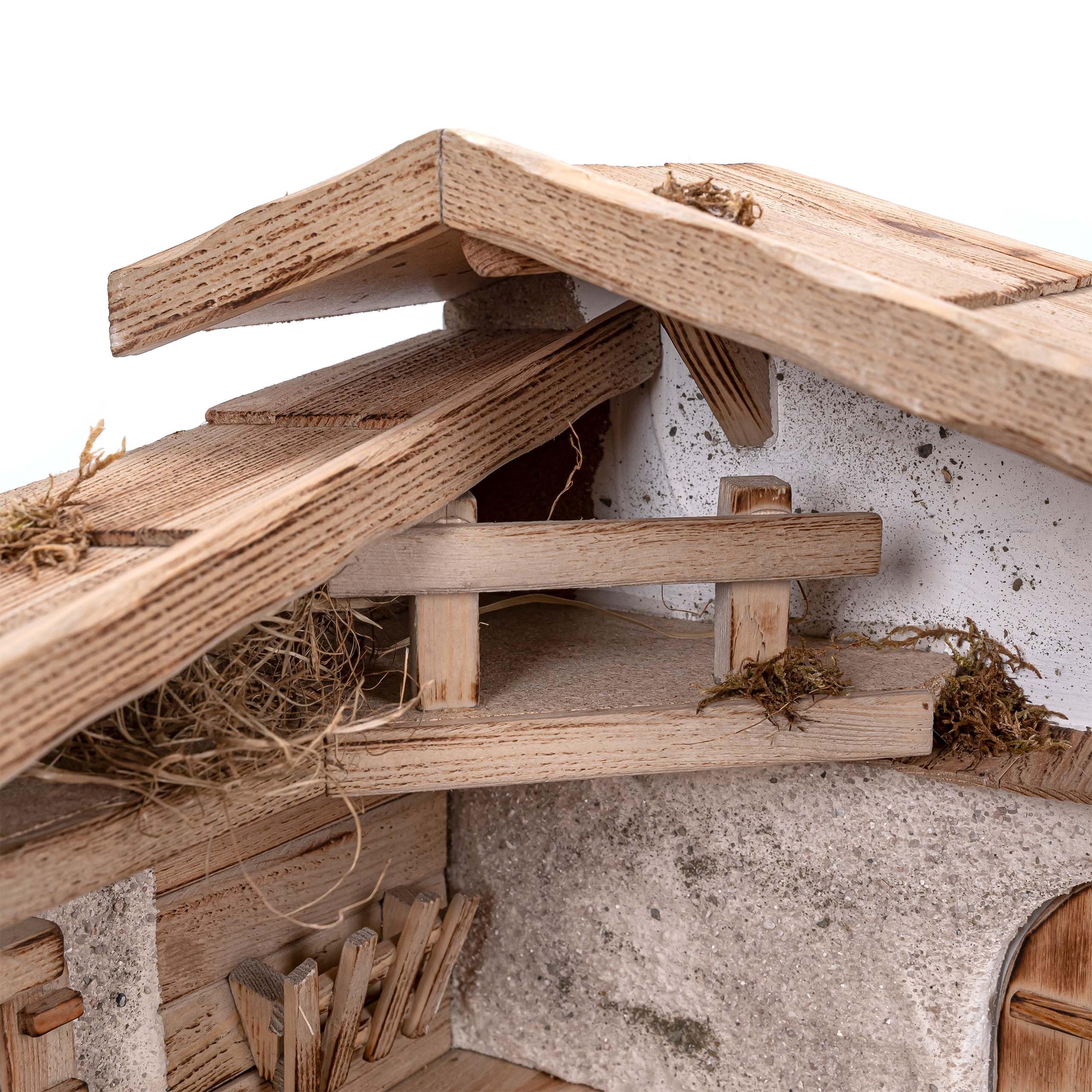 Bonetti Grande Crèche de Noël | Fabriquée en bois et en plâtre | Décorée avec de la mousse, des pierres et de la paille | Crèche très détaillée (environ 38,5 x 38,5 x 29 cm (LxPxH))