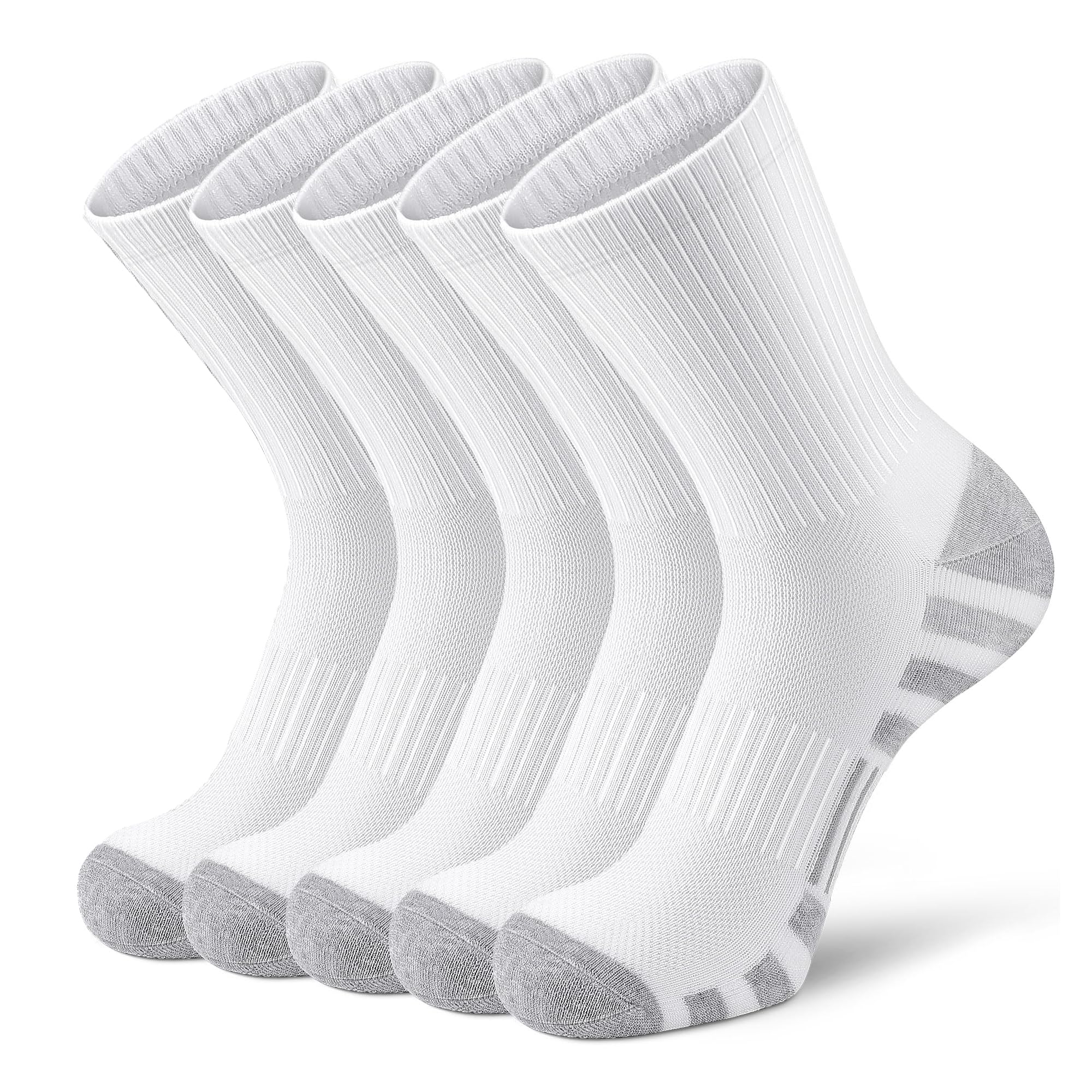 SYOSI Athletic Socks, 5 Pairs Sport Running Calf Socks Performance Cushioned Breathable Crew Socks Basketball Socks for Cycling Basketball for Men Women, Size 39-47