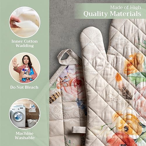 Miniatura 3 de Maison d' Hermine - Guante de horno de 7.5 x 13 pulgadas, agarradera de 8 x 8 pulgadas, 100 % algodón, resistentes al calor, regalos, banquetes,