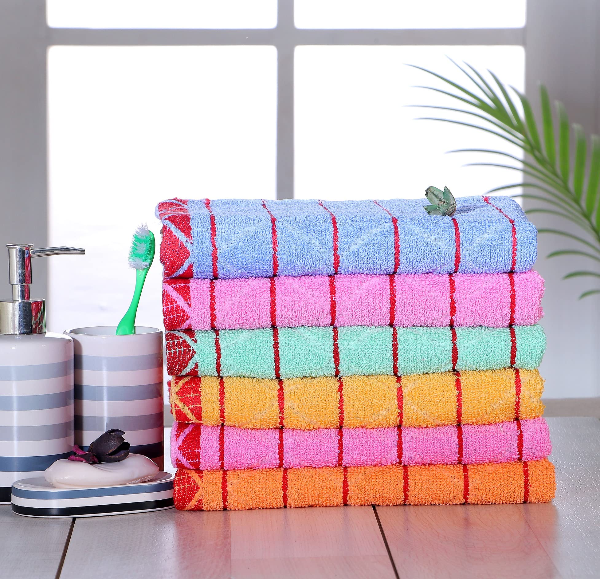 Outlay Home 100% Cotton Skin Friendly 6 Pieces Hand Towel Set - 14 x 21 Inches (Multicolor)
