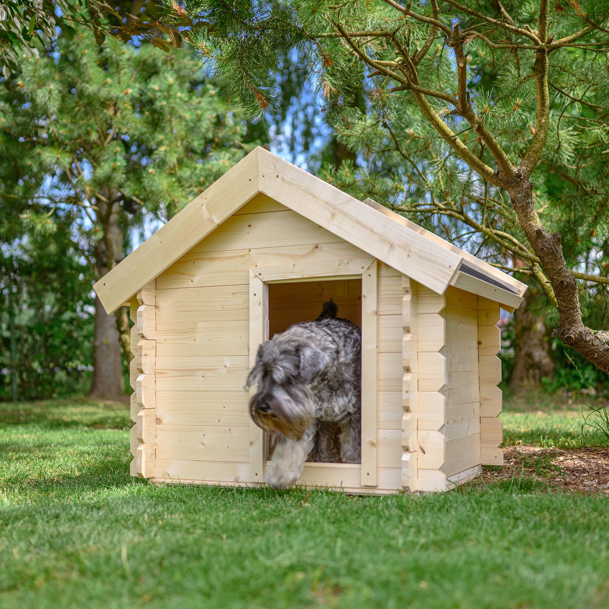 Caseta Perros Exterior Madera - 76 x 99 x H80 cm - casa Perro - Talla S -casa de Perros pequeños - Techo Impermeable - Timbela M401-1