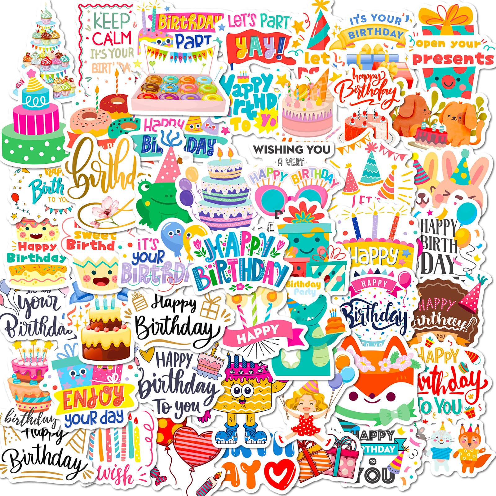 Happy Birthday Words Stciker Birthday Balloon Sticker for Card Making Decoration DIY Scrapbooking