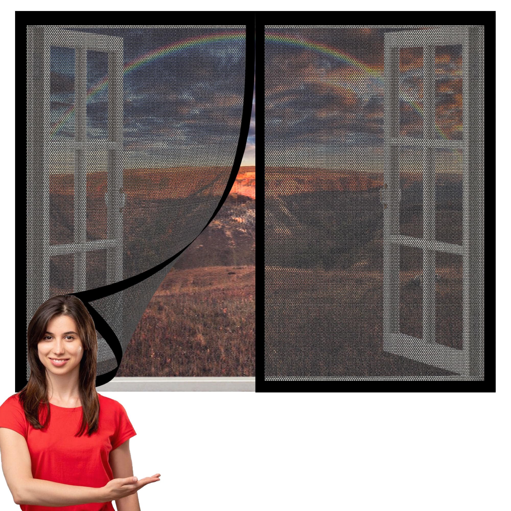 Taolitao Black Window Fly Screen 105 X 145 Cm Selfadhesive Tape Window Net Magnetic Mesh With Installation Accessories For Living Room Bedroom Offfice,