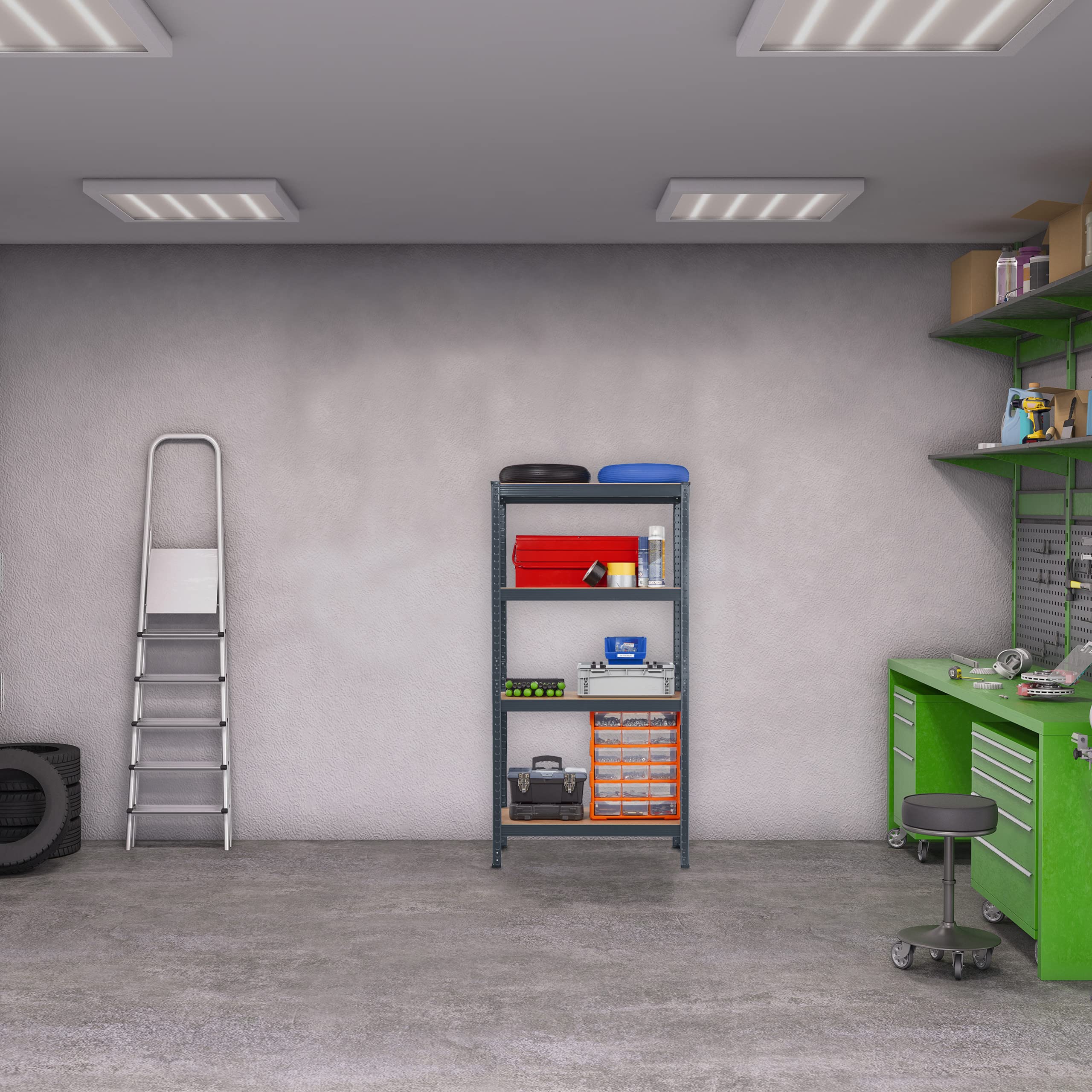 Relaxdays Scaffale in Acciaio, HxLxP 156 x 80 x 40 cm, 4 Ripiani ad Alta Portata 280 kg, per Garage e Cantina, Antracite