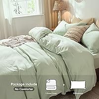Vista 268 de MooMee Juego de funda de edredón 100% algodón lavado con textura tipo lino, transpirable, duradero, suave y cómodo