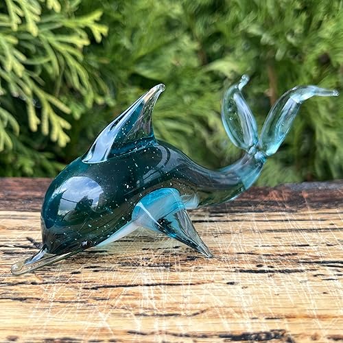 Miniatura 6 de Blue Glass Dolphin Figurine Hand Blown Miniature Sea Animal Sculpture Art Glass Dolphin Gift Collectible Ocean Decor Small Blue Fish Figurine