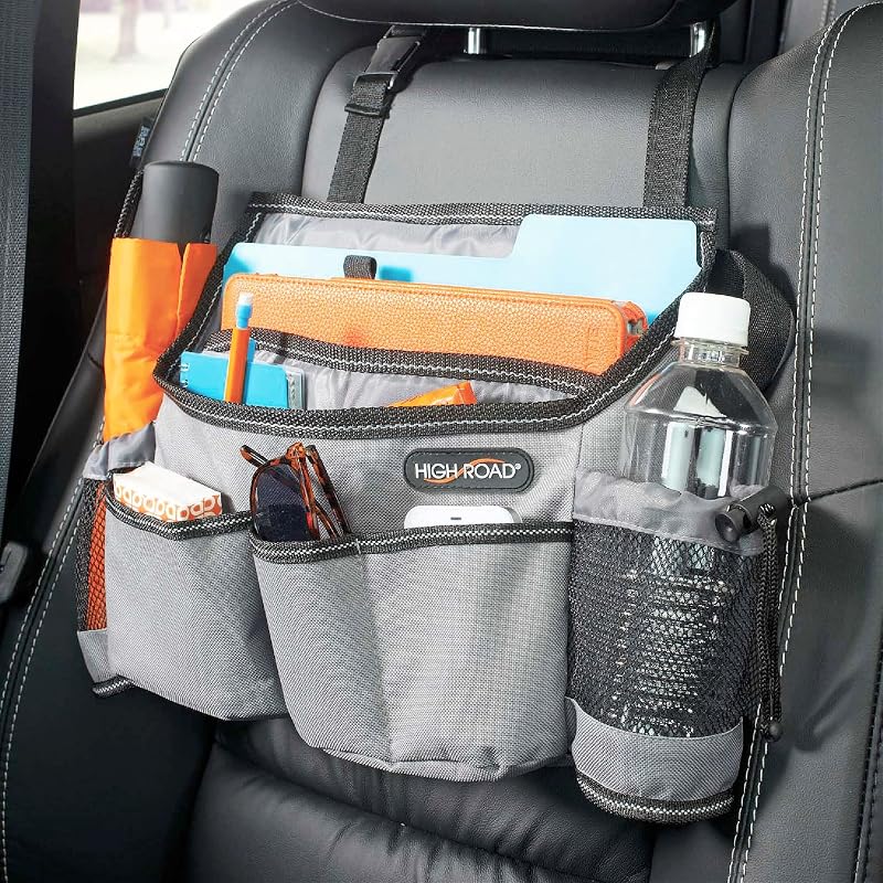 Car Front Seat Organizer with Laptop Sleeve, Bottle Holders and 6 Pockets | High Road Over the Seat Car Organizer with Padded Laptop or Tablet Sleeve and Easy to Reach Car Storage Pockets