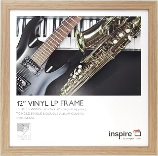 LP Album Display Frame SORLPNGX-1PK | 31.5x31.5cm, Oak Effect, MDF, Acrylic Front | Wall Mount, Drop-In Back, Hanging Loops | Vinyl Record Storage, Album Art Display