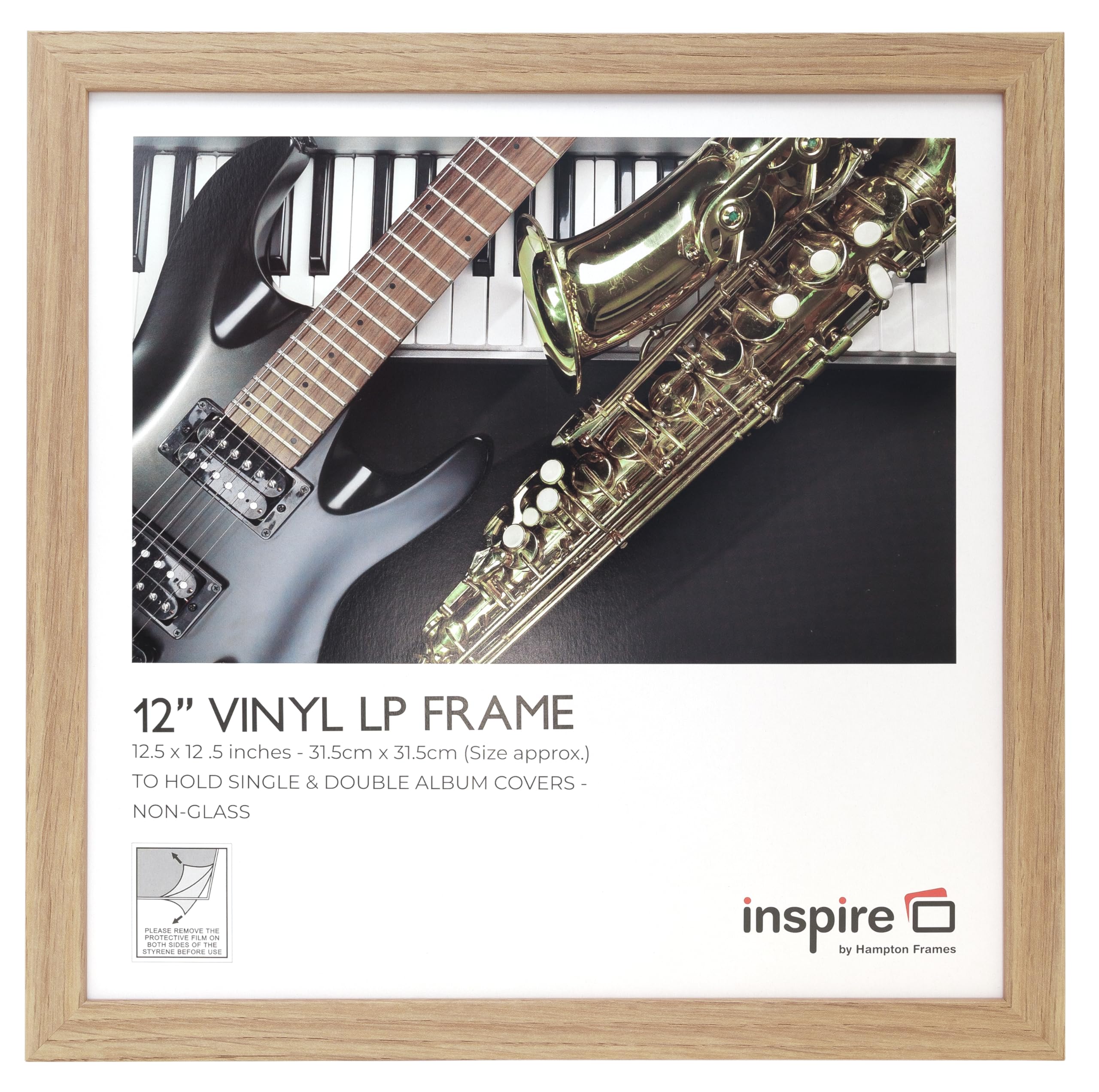 Hampton Frames | LP Album Display Frame SORLPNGX-1PK | 31.5x31.5cm, Oak Effect, MDF, Acrylic Front | Wall Mount, Drop-In Back, Hanging Loops | Vinyl Record Storage, Album Art Display