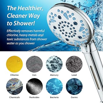 AquaCare High Pressure 10-mode Filter Handheld Shower Head with Built-in Power Wash - Clean Tub, Tile & Pets, Remove Chlorine, Metals & Toxins from Water to Protect Skin, Hair & Nails. Chrome Finish