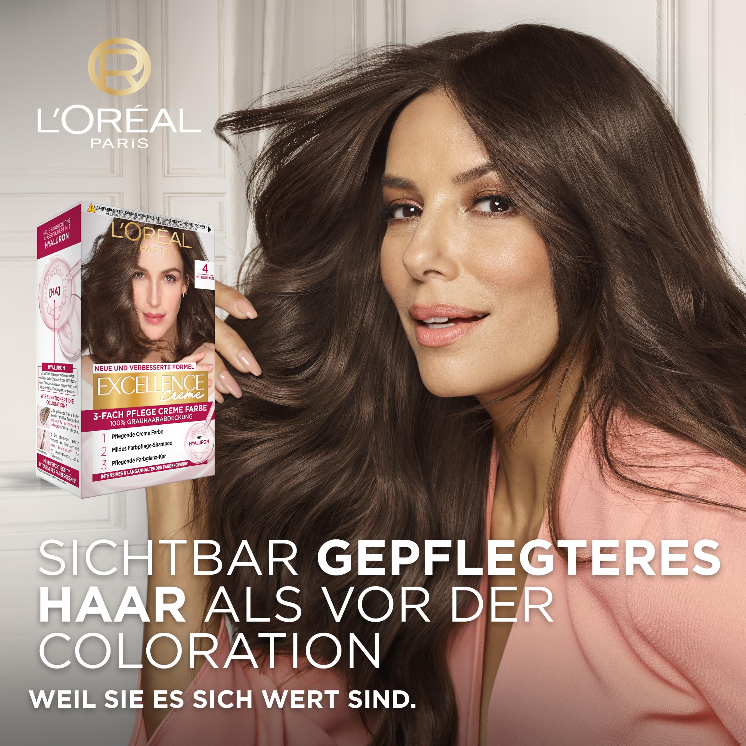 L'Oréal Paris Permanente Haarfarbe, 100% Grauhaarabdeckung, Haarfärbeset mit Coloration, Shampoo und 3-Fach Pflege Creme Farbe, Excellence Creme, 3 Dunkelbraun, 3 x 268 g
