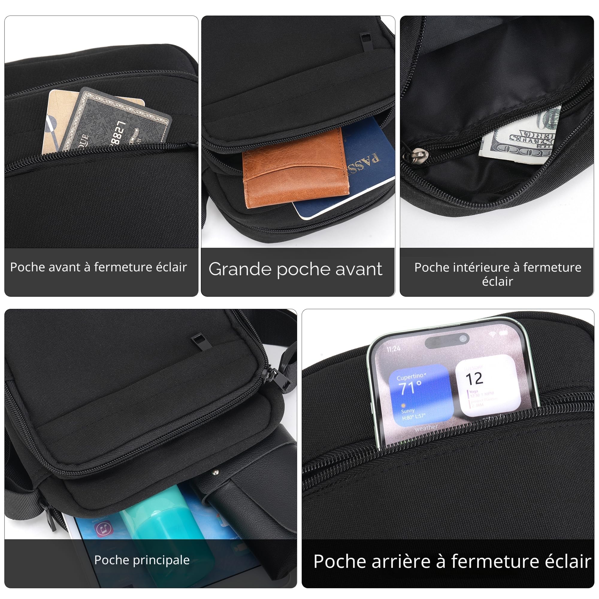Sac Bandoulière Sacoche Homme Sacoche Sac Porté Epaule Imperméable Canvas Sacoche pour Usage Quotidien Le Travail Loisirs Vacances
