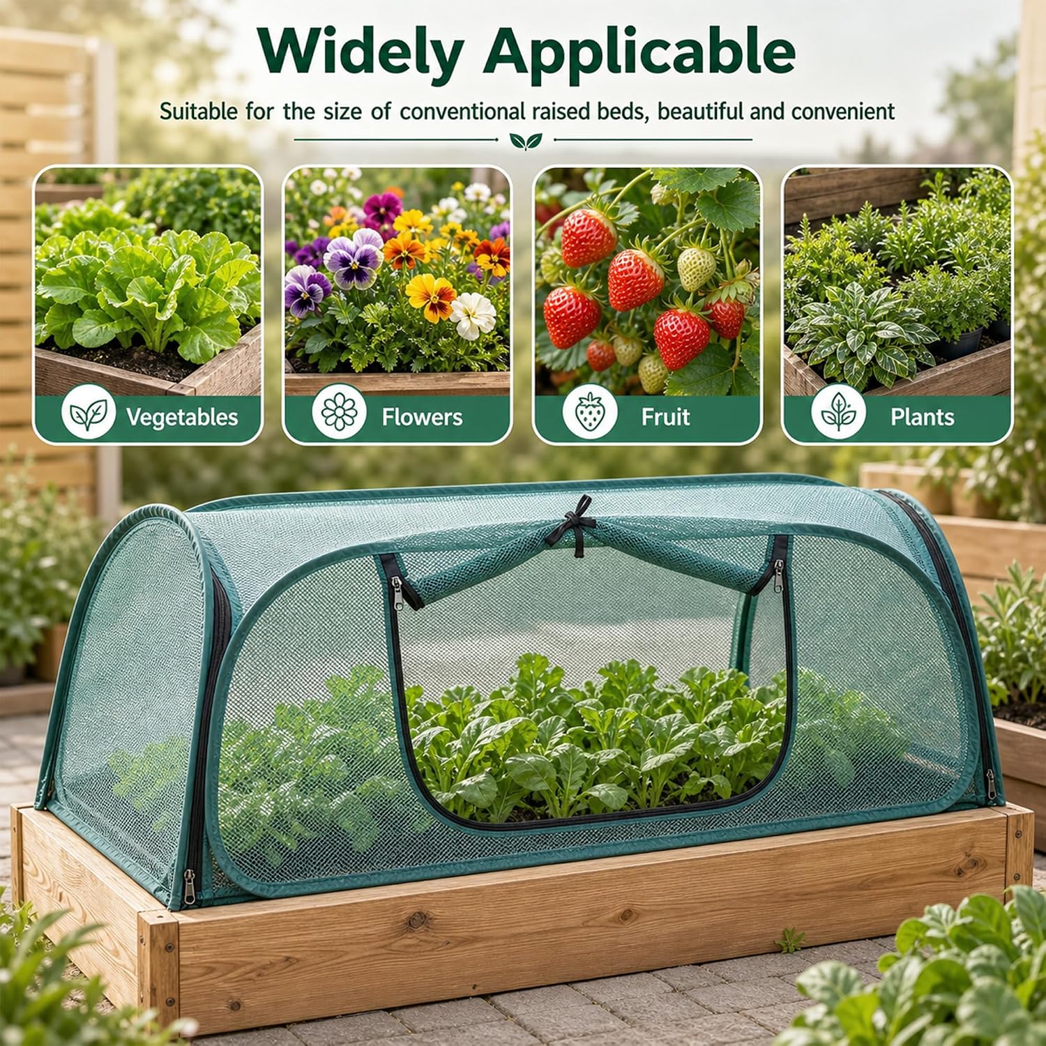 2Pack Garden Covers for Raised Beds, Pop Up Mesh Plant Covers for Outdoors, 30% Sunblock Plant Shade Tent, Crop Cage for Seedlings Vegetable Against Birds, Animals, with 8 Stakes (45"X22"X16") image 5