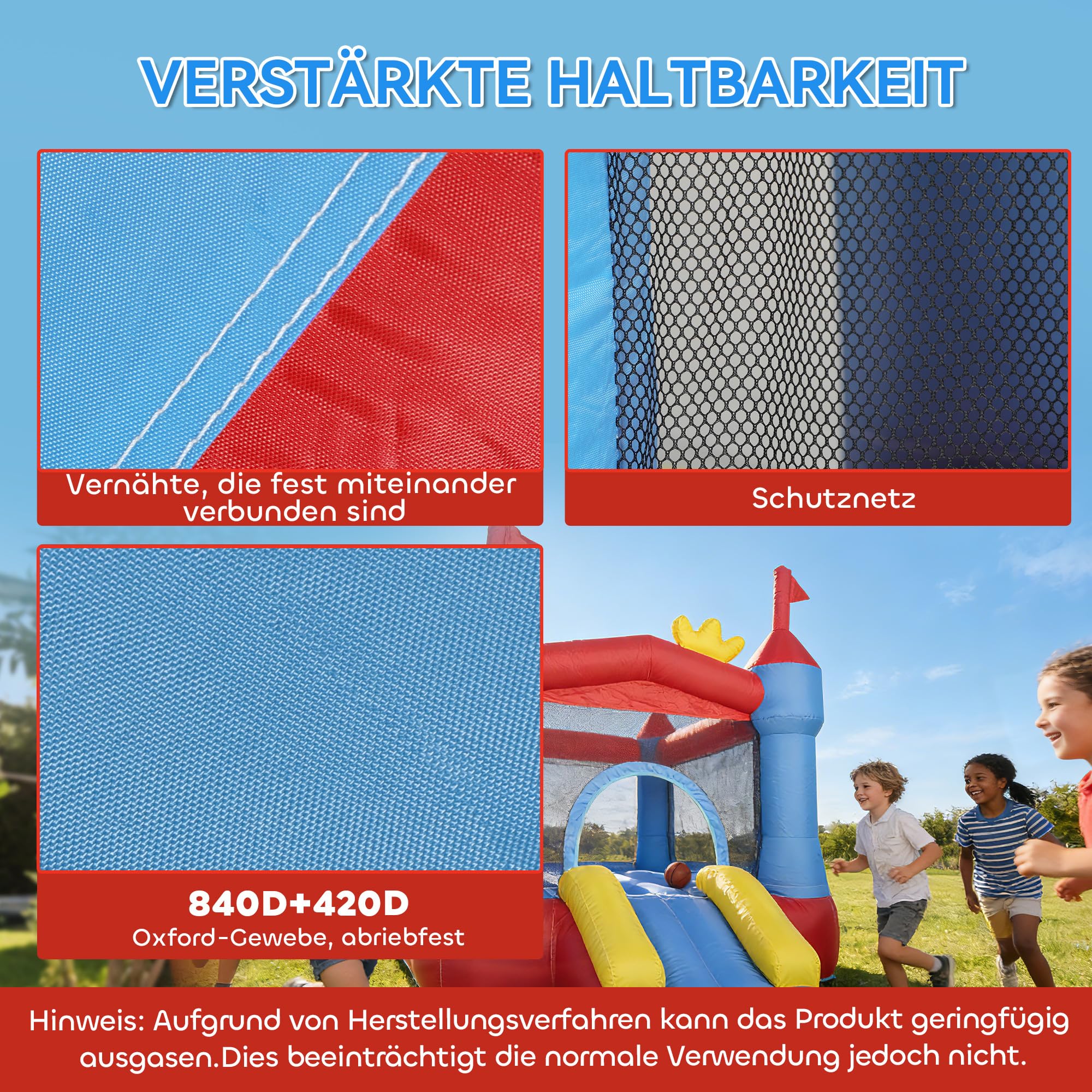 AIYAPLAY Hüpfburg mit Gebläse Aufblasbar Spielcenter mit Rutsche Trampolin Planschbecken/Bällebad Basketballkorb Wasserpistole Bouncy Castle für 3-8 Jahre Kinder für Indoor & Outdoor 342x255x209 cm