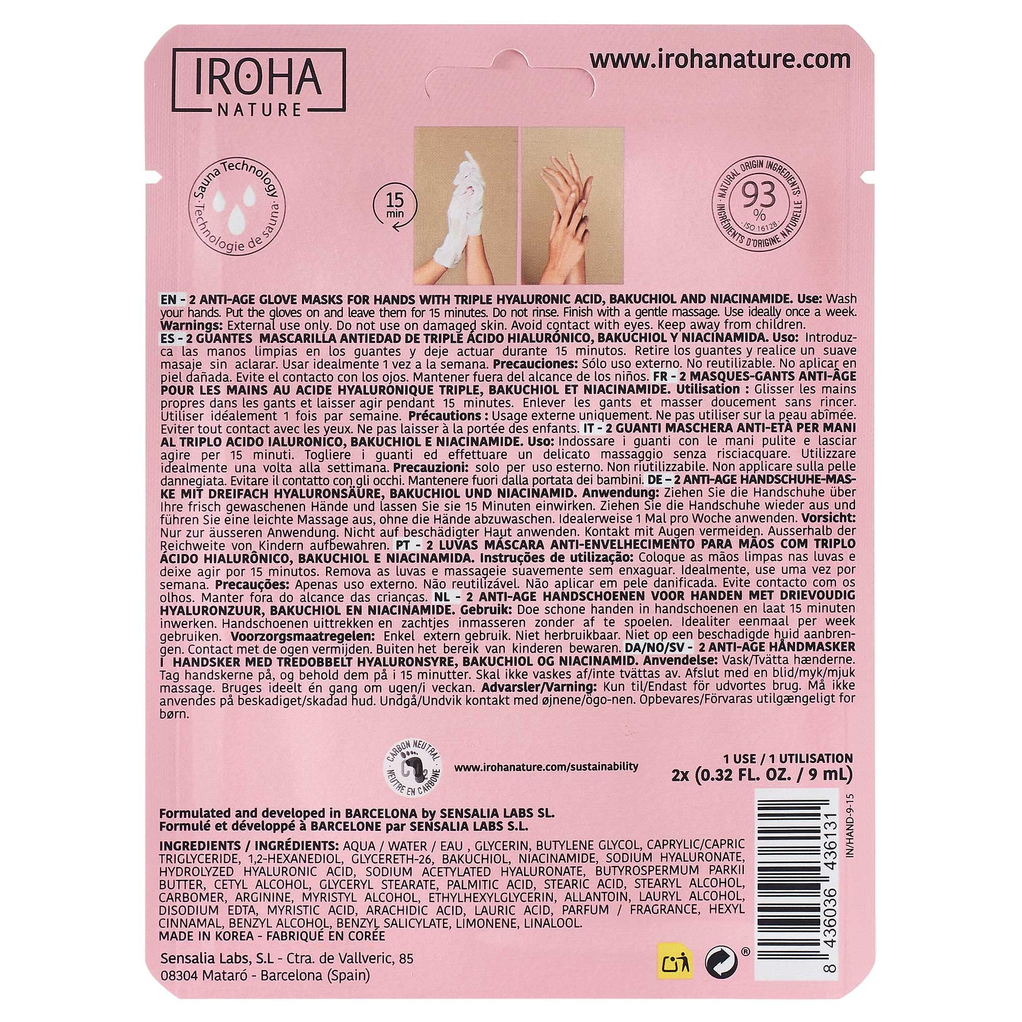 IROHA NATURE - AGE-DEFYING? GLOVE MASK? Triple Hyaluronic Acid & Bakuchiol Perfecting hand mask