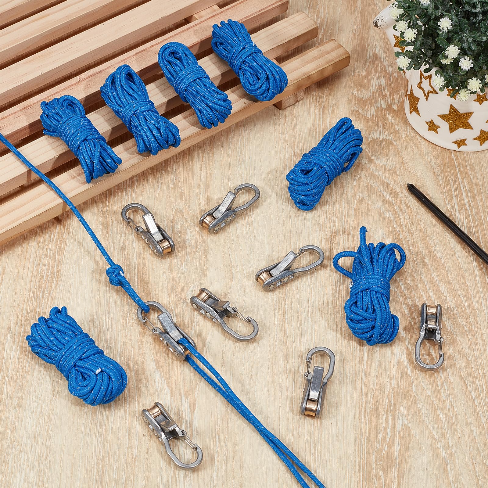 8er-Set Seile mit Seilrollenspanner, Robustes, einziehbares Seilspannwerkzeug, Outdoor-Seilwerkzeug mit arretierbarem Spanner für Camping, Wandern, Bootfahren und den Haushalt