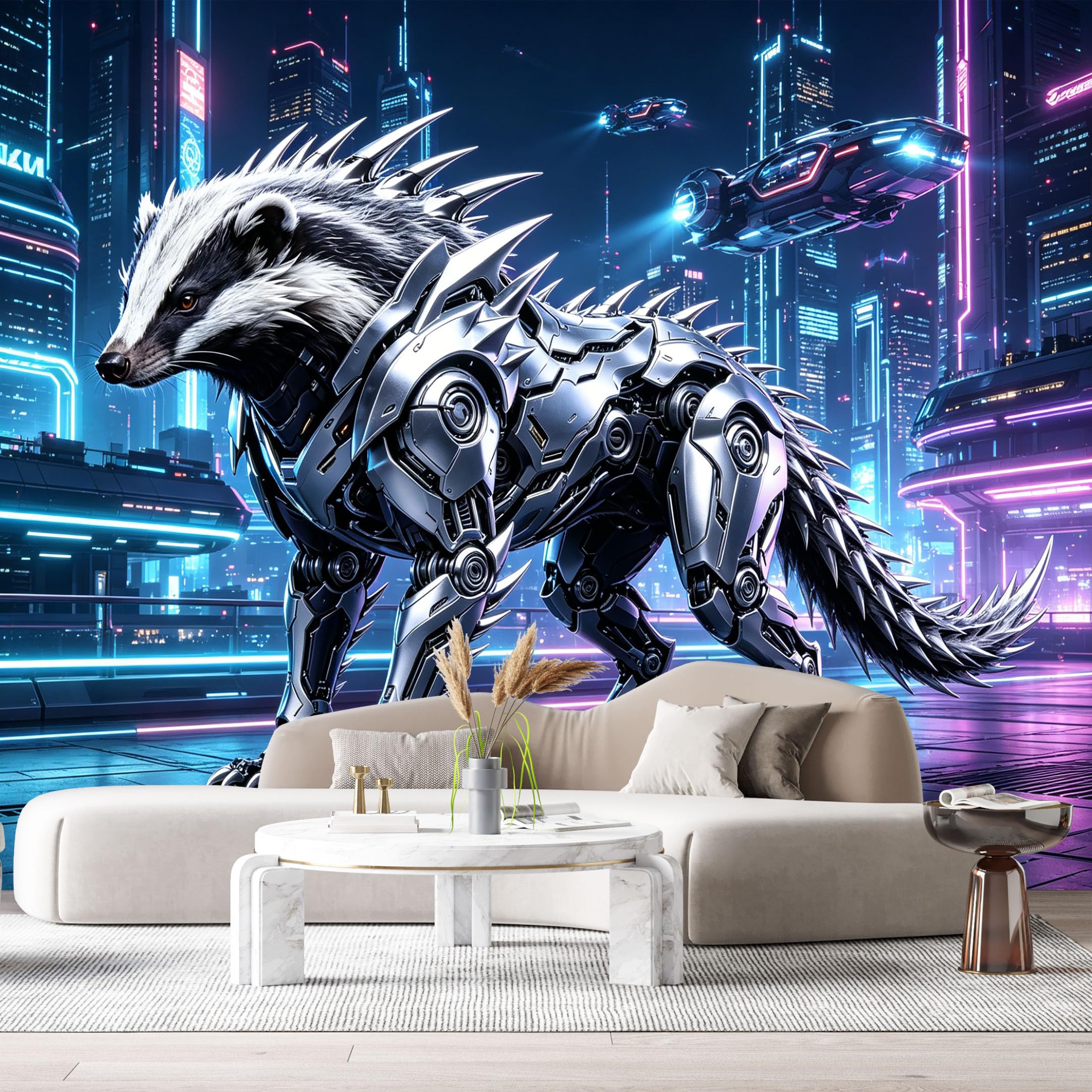 Custom Size Wall Mural Cybernetic Animal Mech Neon City Future Armor SciFi Robot SelfAdhesive Art Prints Removable Large Wallpaper Boy Bedroom Esports Room Game Room Tenant Room Studio