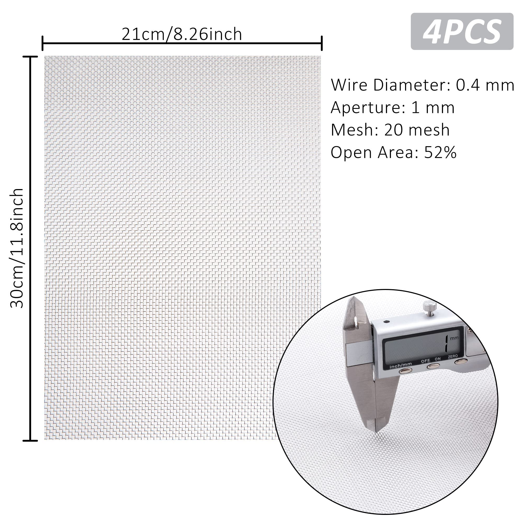 4 Piezas Malla de Alambre de Acero Inoxidable Malla Tejido 20 Mesh Malla Metalica Agujero de 1mm para Ventilación Filtración Prevenir Insectos y Roedores 30 x 21 cm — view 2