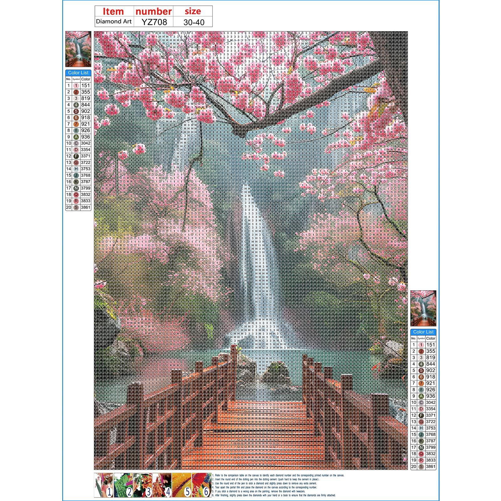 Diamond Art Painting Sets Landschap, 5D DIY Diamond Painting Kits van Waterval, Strass Canvas Borduurwerk Kruissteek Schilderij, Foto's op Nummers voor Geschenken, Muurdecoraties, 40x70 cm