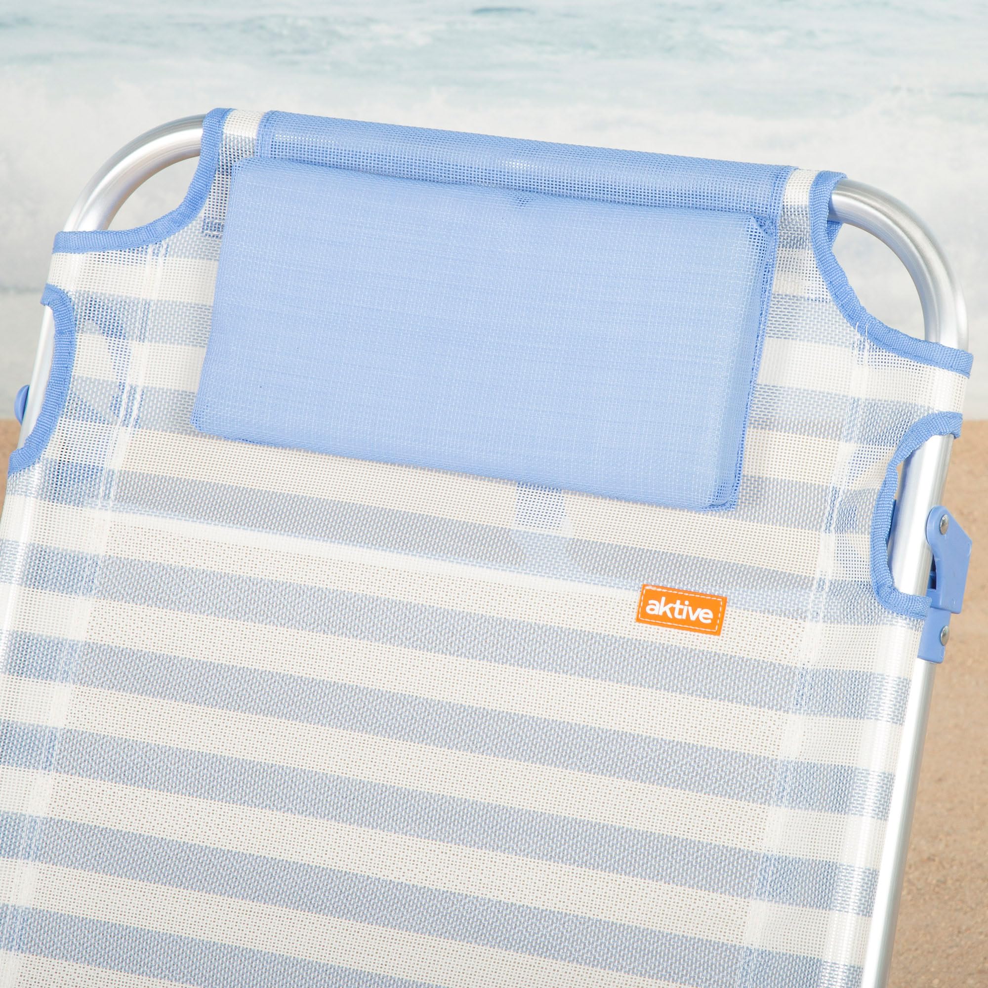 AKTIVE Silla de Playa Plegable, Rayas marineras, 51x45x76 cm, 4 Posiciones, Aluminio y textileno, Antivuelco, Soporta 110 kg, Cojín, Asa Transporte, Bolsillos, Tumbona jardín (62547)