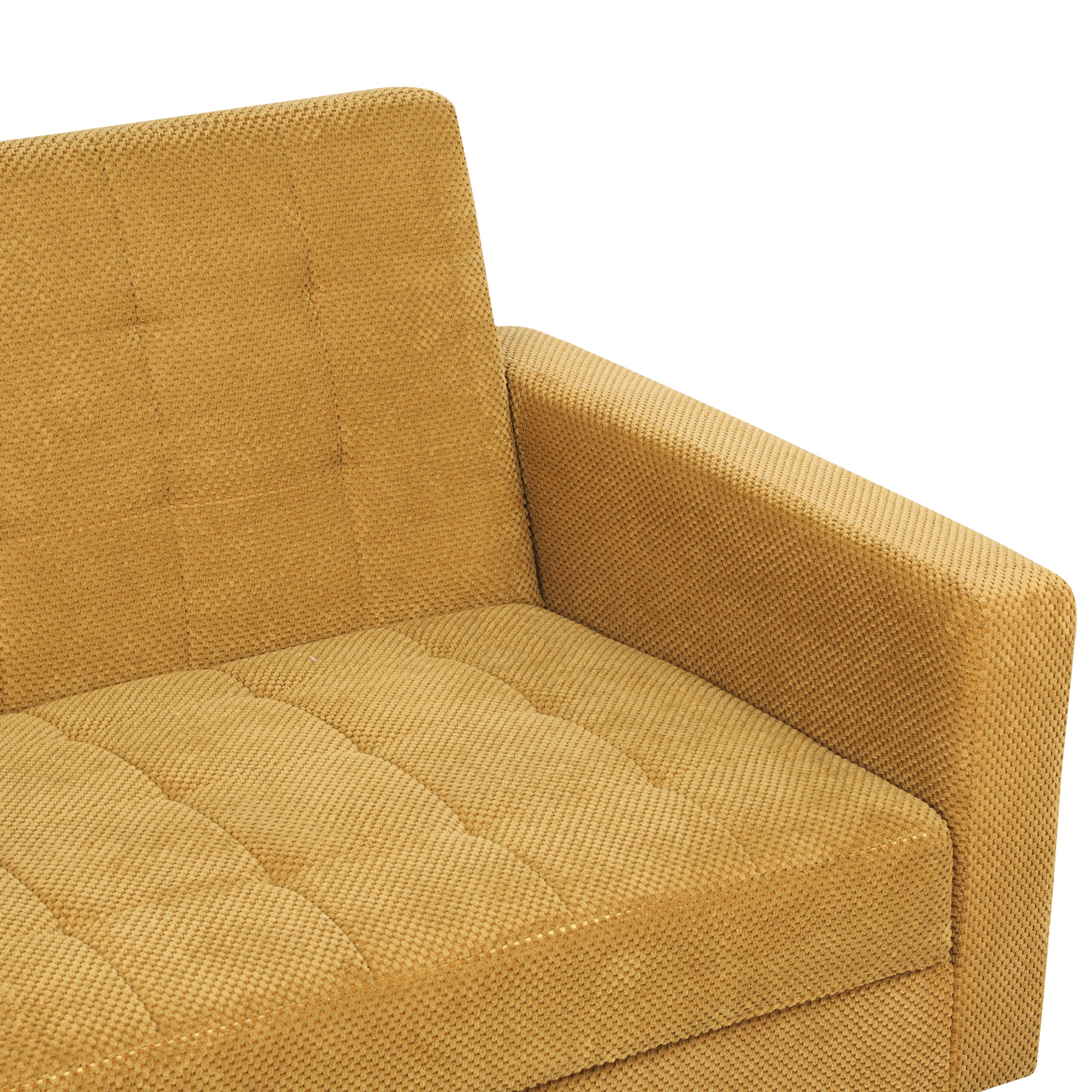 Beliani 3-Sitzer Sofa mit Schlaffunktion Stoffbezug gelb gesteppt Holzbeine Retro Vehkoo