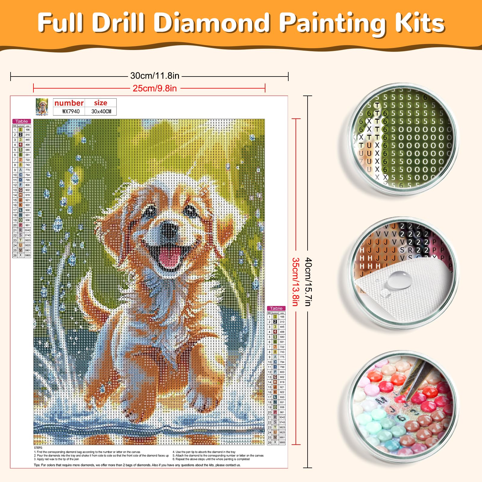 HEIBAGO 5D Diamond Painting Kits for Audlts DIY Dog Diamond Art Painting for Beginners Full Drill Diamond Dots Kits Animals Rhinestone Embroidery Crystal Crafts for Home Wall Decor 30x40cm - Image 2