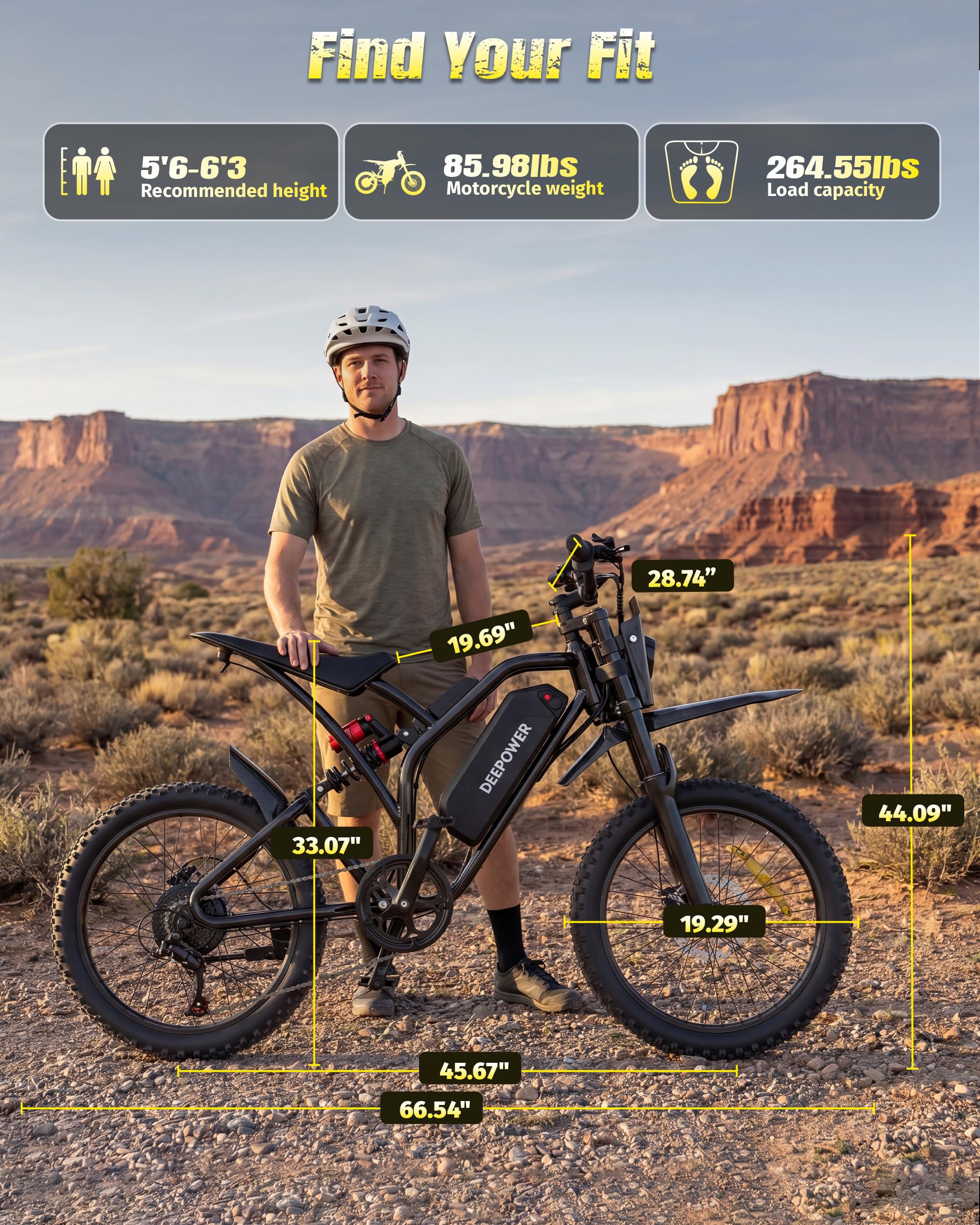 DEEPOWER S21 Bicicletta Elettrica per Adulti, Batteria Rimovibile 48V 25Ah, Autonomia 55-110KM, Pneumatici Fat 17", 7 Marce, Sospensione Completa, Bicicletta Elettrica da Montagna