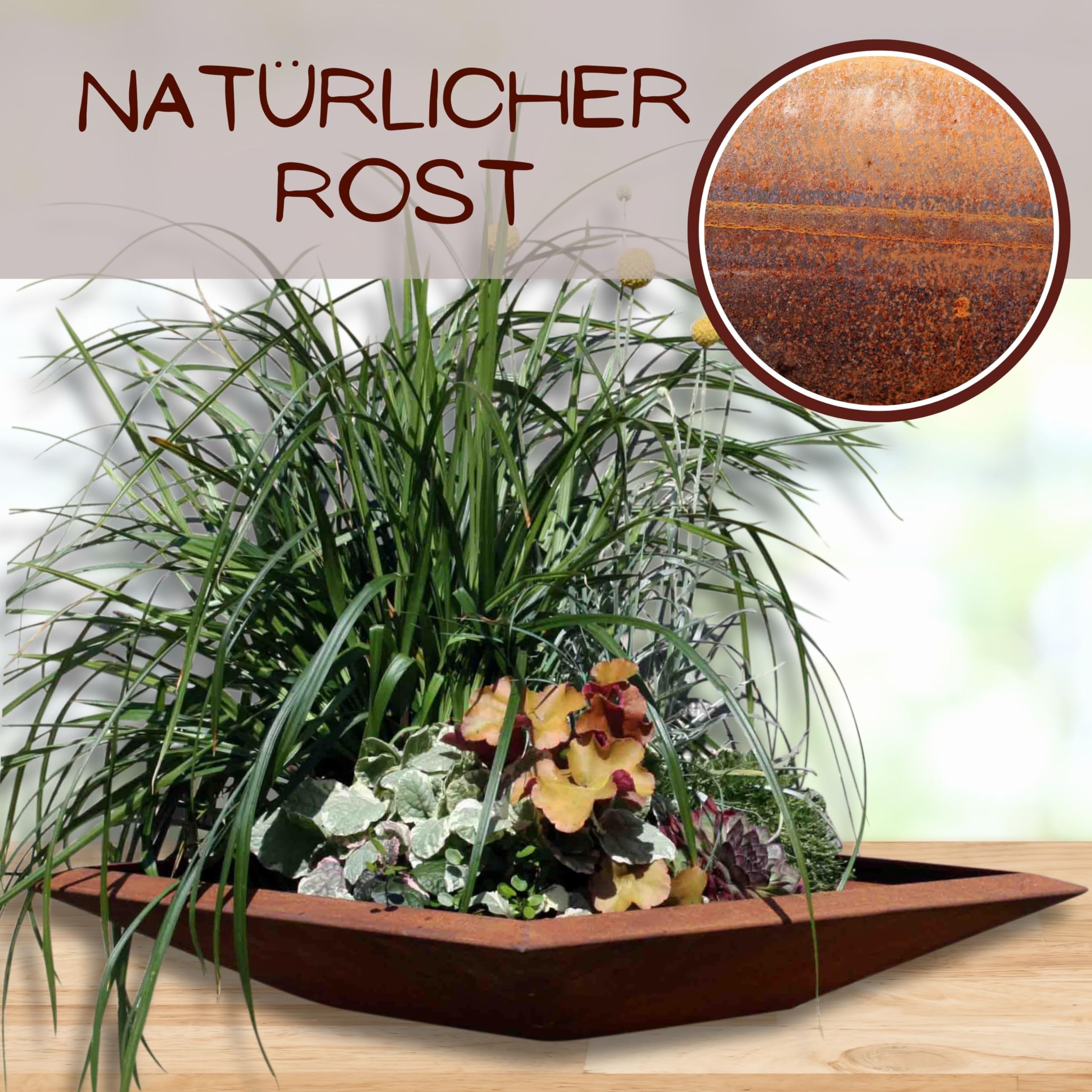 Rostikal Pflanzschale Eckig 40 x 40 in Edelrost - Rostiger Garten Blumentopf, Gartendeko Pflanzschale, Dekoschalen, Grabschale, Deko- und pflanzschalen