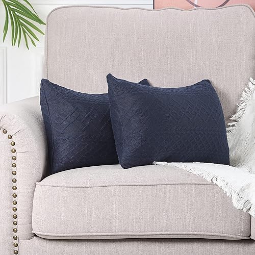 Miniatura 2 de Yaertun Juego de 2 fundas de almohada decorativas lumbares súper suaves para sofá, dormitorio o automóvil, diseño moderno en relieve, 12 x 20