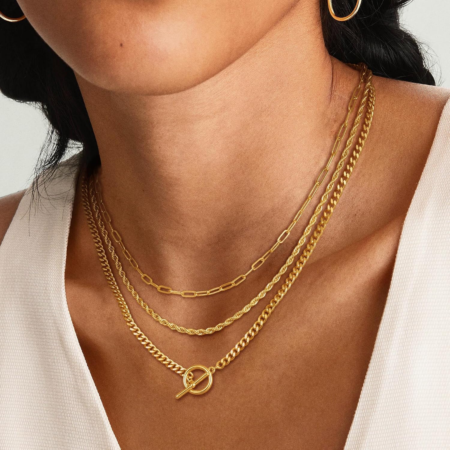 Pendant Necklace for Women, Stackable Layered Dangle Necklace with Zirconia, Gold Plated or Silver Plated Fashion Chain Jewelry for Everyday Wear