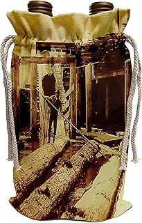 3dRose Scenes from the Past - Stereoview - Vintage Log Mill in Washington State Circa 1910 Lumberjack - Wine Bag (wbg_301281_1)