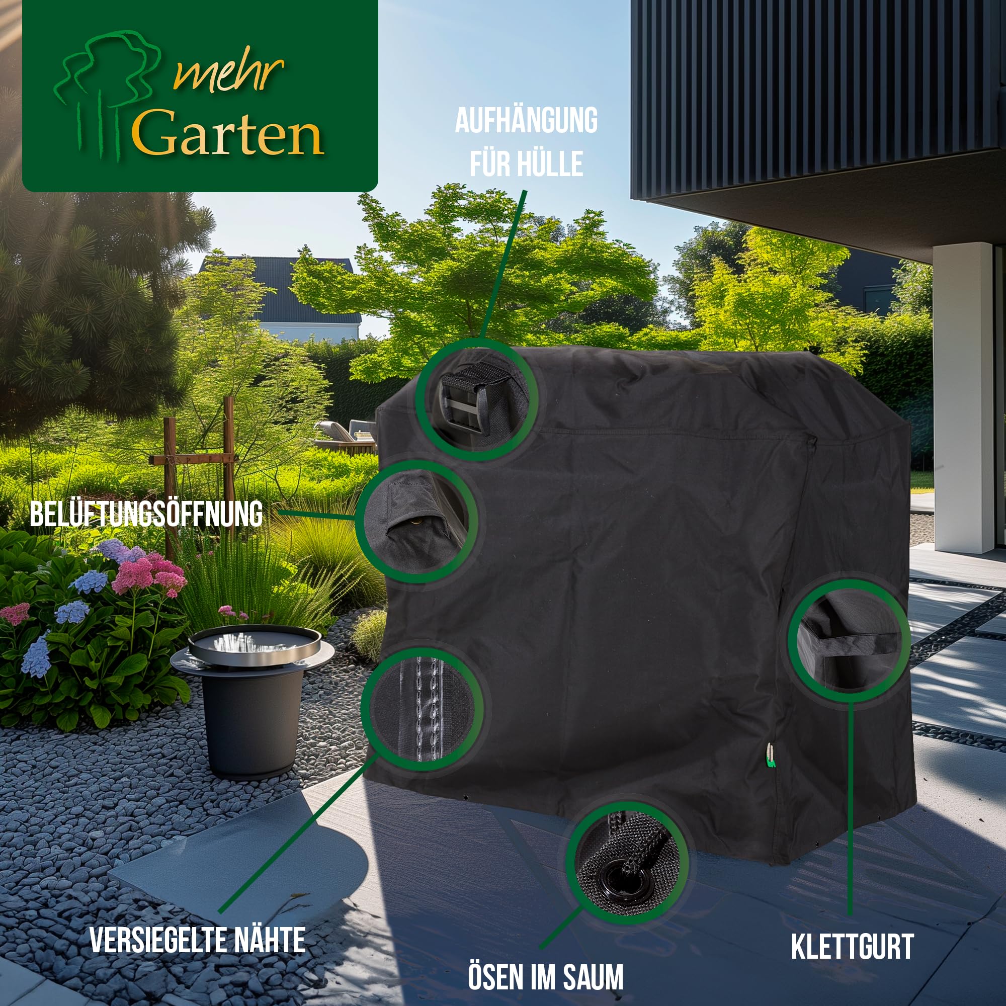 Grillabdeckung 132x66x117 cm, Schutzhülle Grill Rechteckig | 600D Oxford - wasserdicht, UV-beständig, reißfest und winterfest - robuste Abdeckung für Gasgrill mit Kordelzug