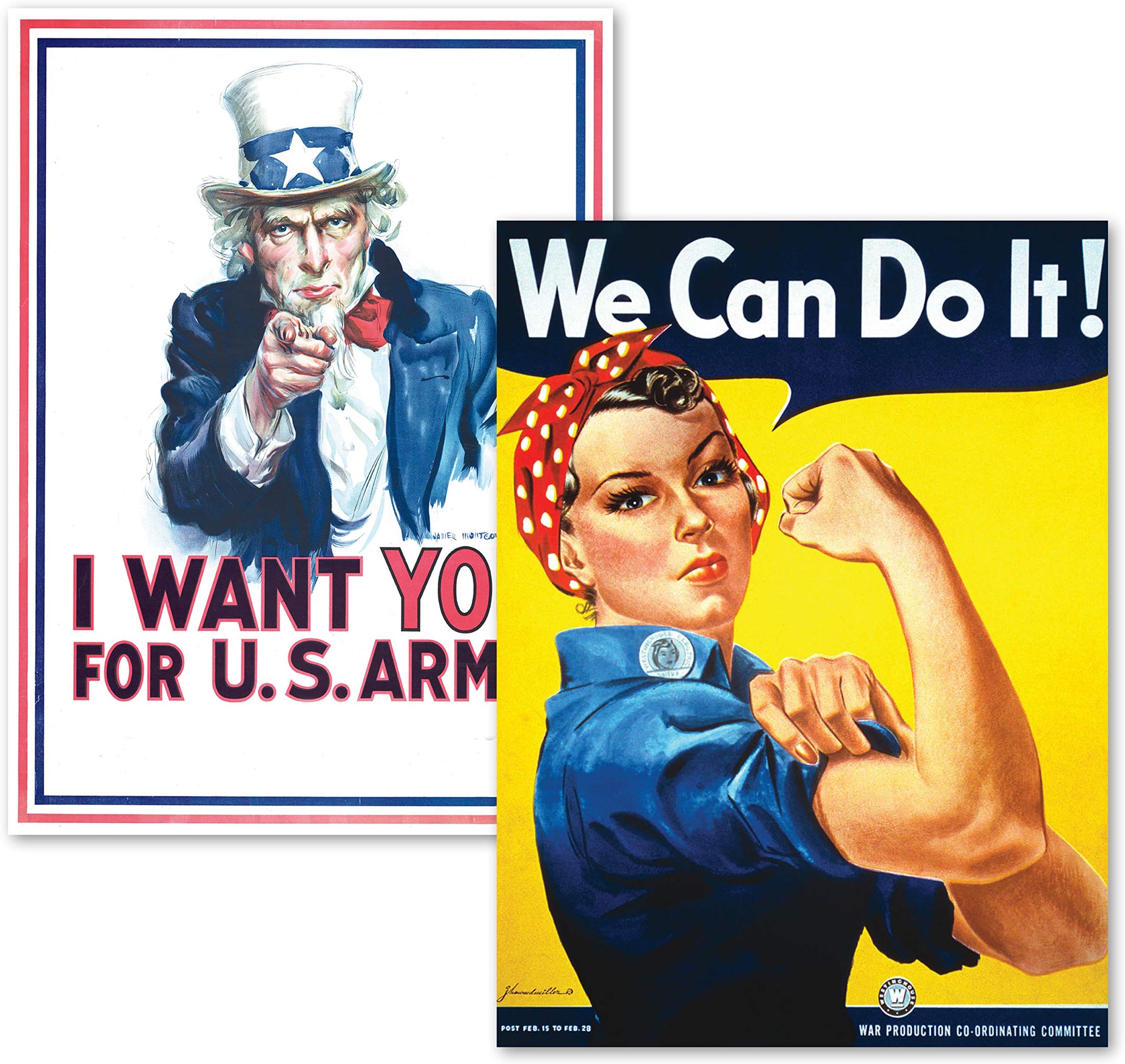 Palace Learning 2 Pack - Uncle Sam - I Want You & We Can Do It Poster Set - World War 2 - Army - Rosie The Riveter (Laminated, 18" x 24")