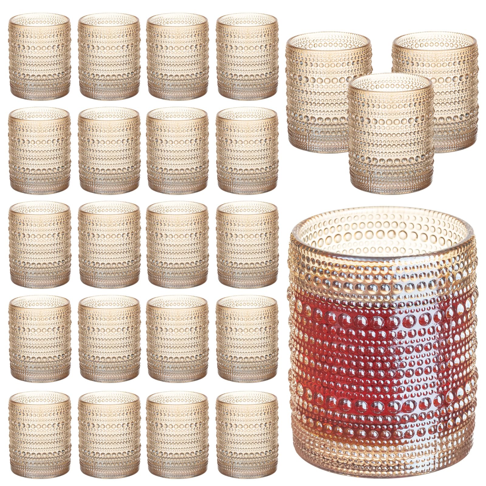24 Pcs Golden Hobnail Beaded Drinking Glasses, 12 oz Vintage Glassware Set Romantic Water Glasses Tumbler, Water Cups, Clear Embossed Glassware Set