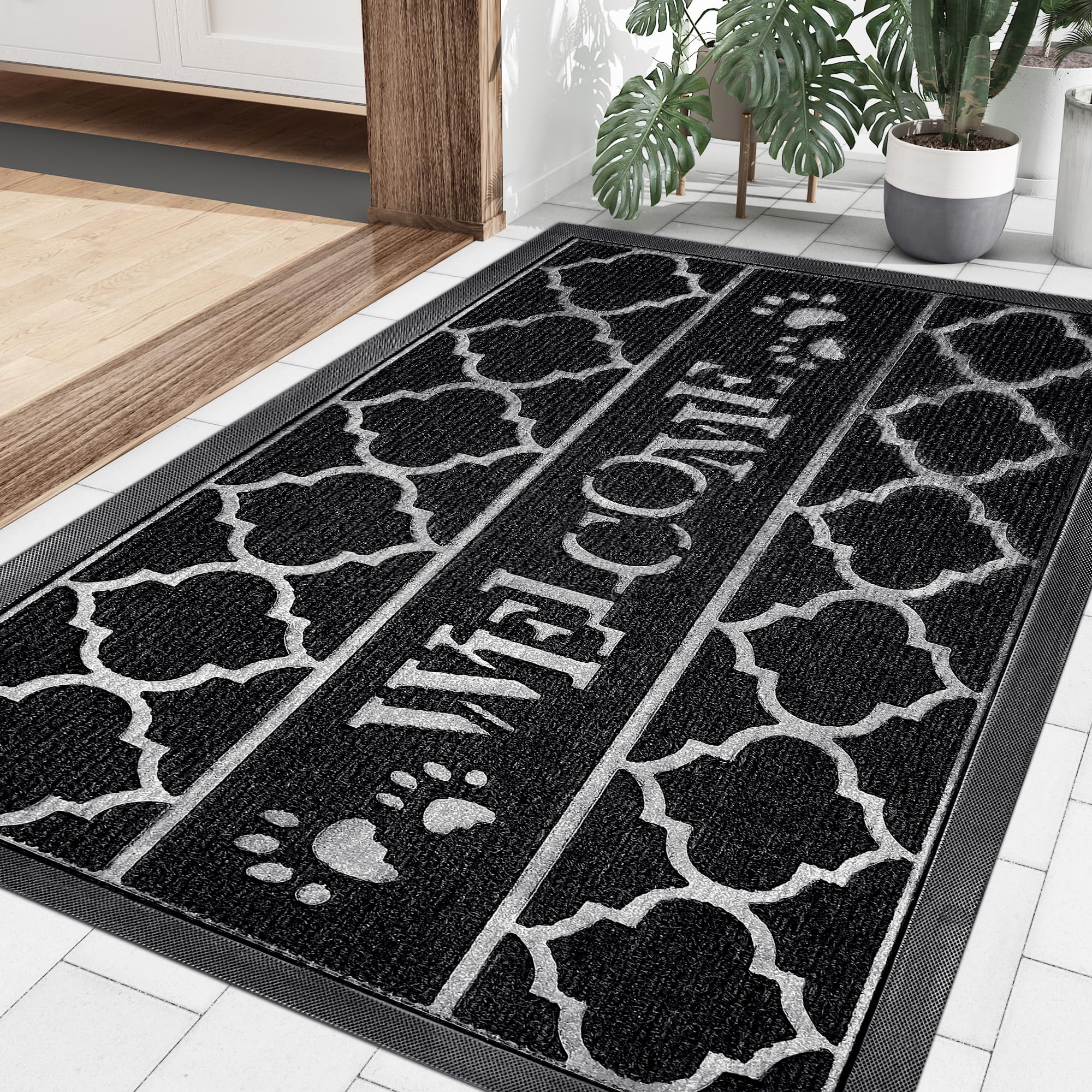 Felpudo resistente WLHHBO negro de 35 x 24 pulgadas impermeable