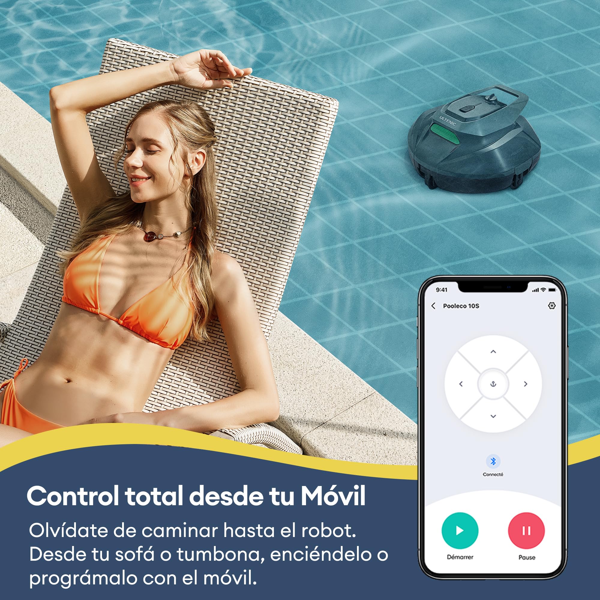10S Robot Limpiafondos Inalámbrico con App y Mando, 3 Motores, Flotador para Recogida sin Pértiga, Autoestacionamiento, 90 Min, 80 m², Robot Aspirador para Piscina Elevada y Enterrada