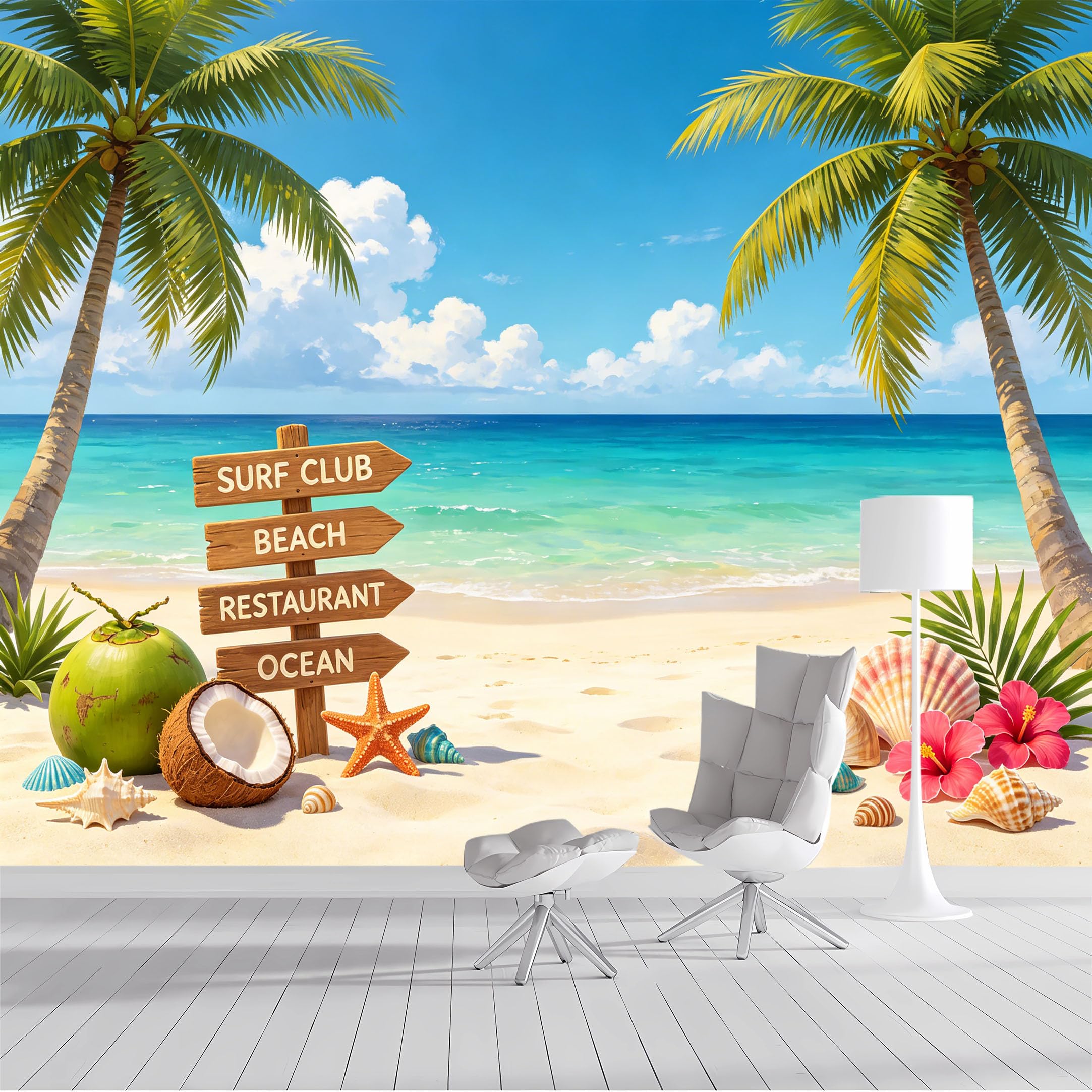 Custom Size Wall Mural Tropical Beach Ocean Seascape Palm Trees Coastal Landscape SelfAdhesive Wall Fabric Removable Peel and Stick Wallpaper Wall Decor for Living Room Bedroom Bathroom