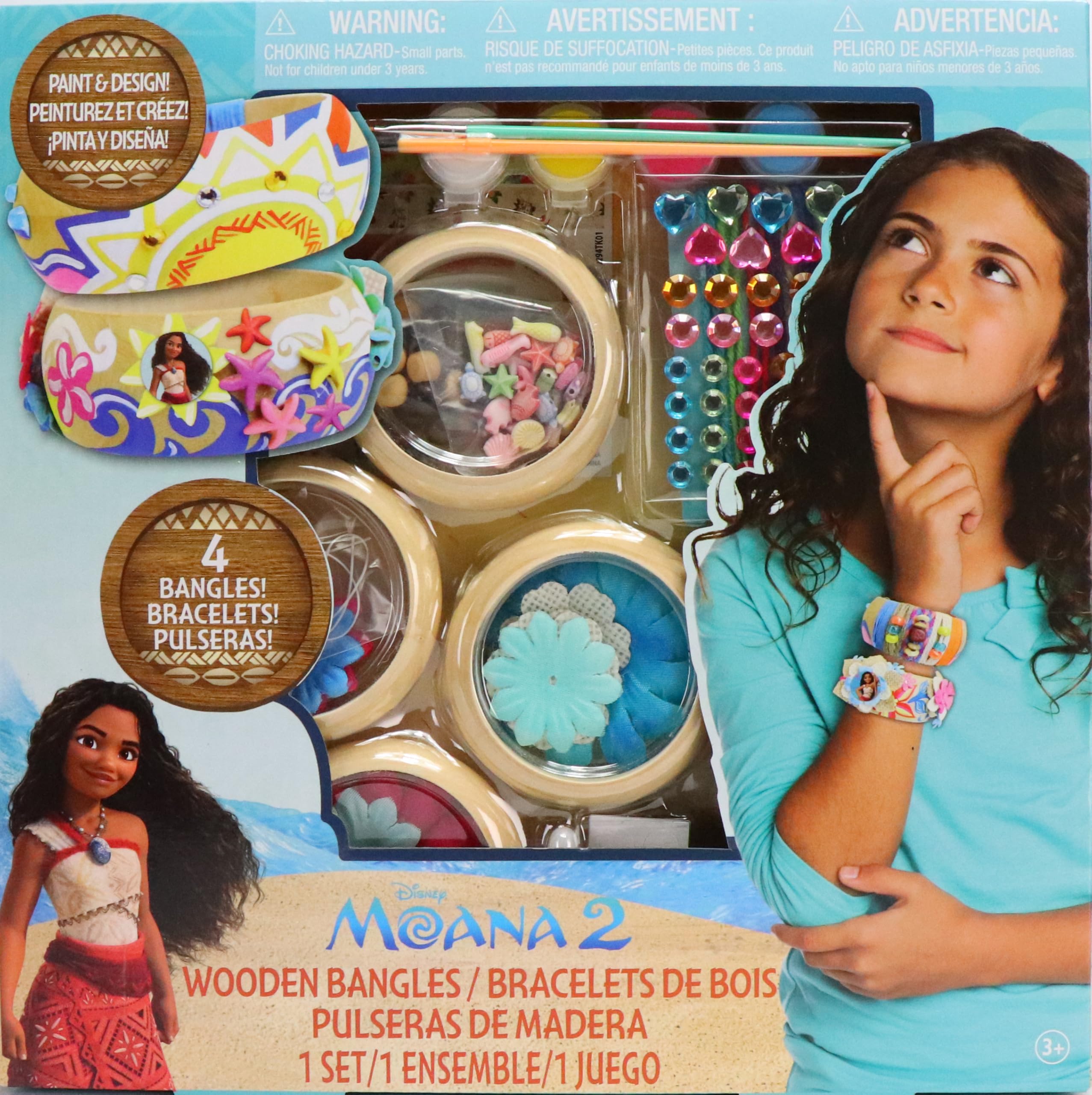 Disney Moana 2 Wooden Bangles Bracelet Activity, 69-Piece Jewelry Making Kit, Preschool Arts and Crafts, Friendship Bracelets, Kids Toys for Ages 3 Up by Just Play